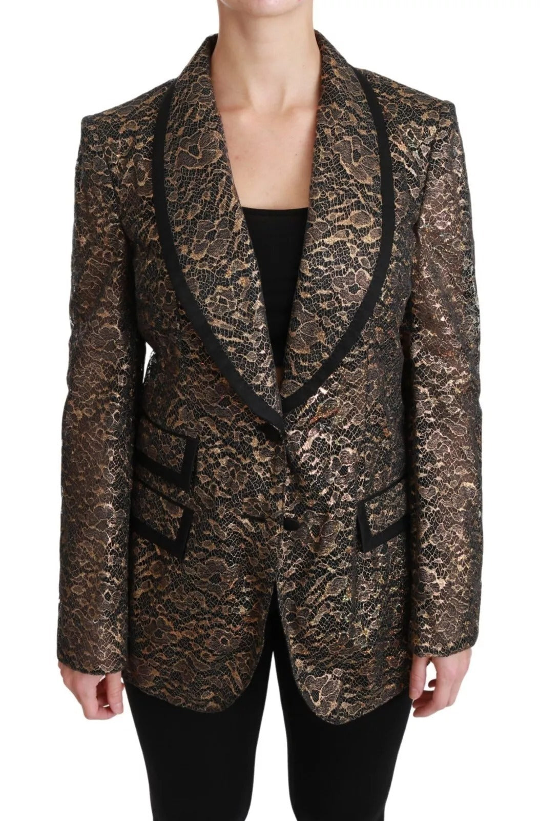 Dolce & Gabbana Jacket Floral Gold Black Lace Blazer Coat DG5035B