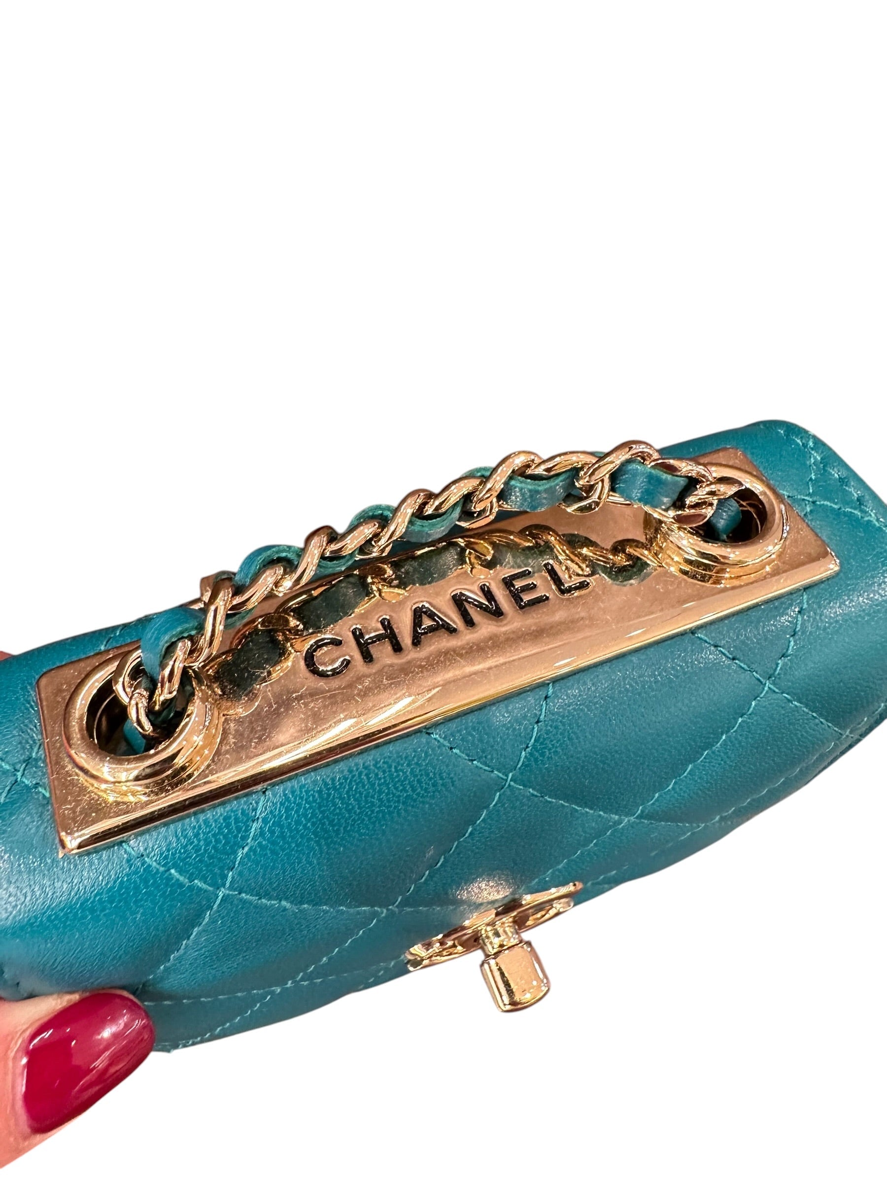 Chanel Square Turquoise Micro Trendy with GHW