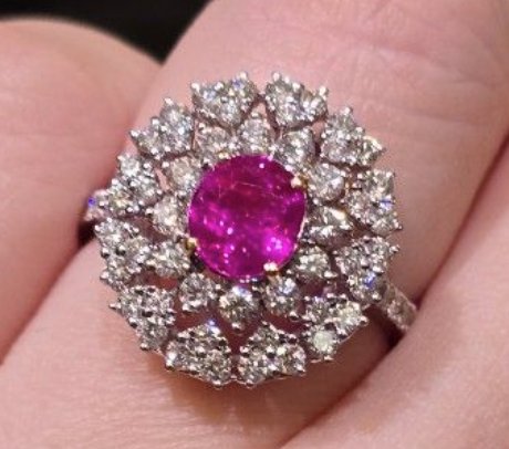1.12ct Unheated Burma Pink Sapphire Ring with natural diamonds in 18K gold SKH1144