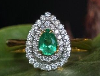 0.24ct Colombia (columbia) Emerald Ring with natural diamonds in 18K gold setting SKH1113