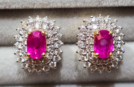 1.42ct Unheated Burma Ruby Earrings with natural diamonds in 18K gold SKH1105