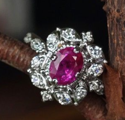 1.07ct Unheated Burma Pink Sapphire Ring with natural diamonds in 18K gold SKH1140