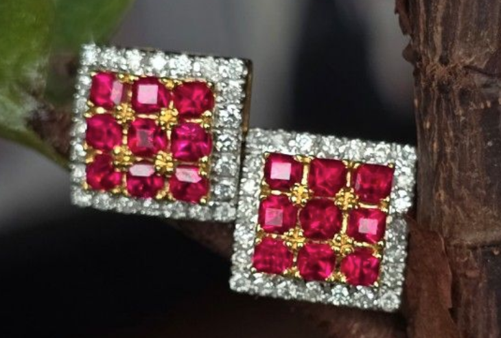 3.42ct Unheated Burma Mansin Hotpink Spinel Earrings with natural diamonds in 18K gold SKH1124