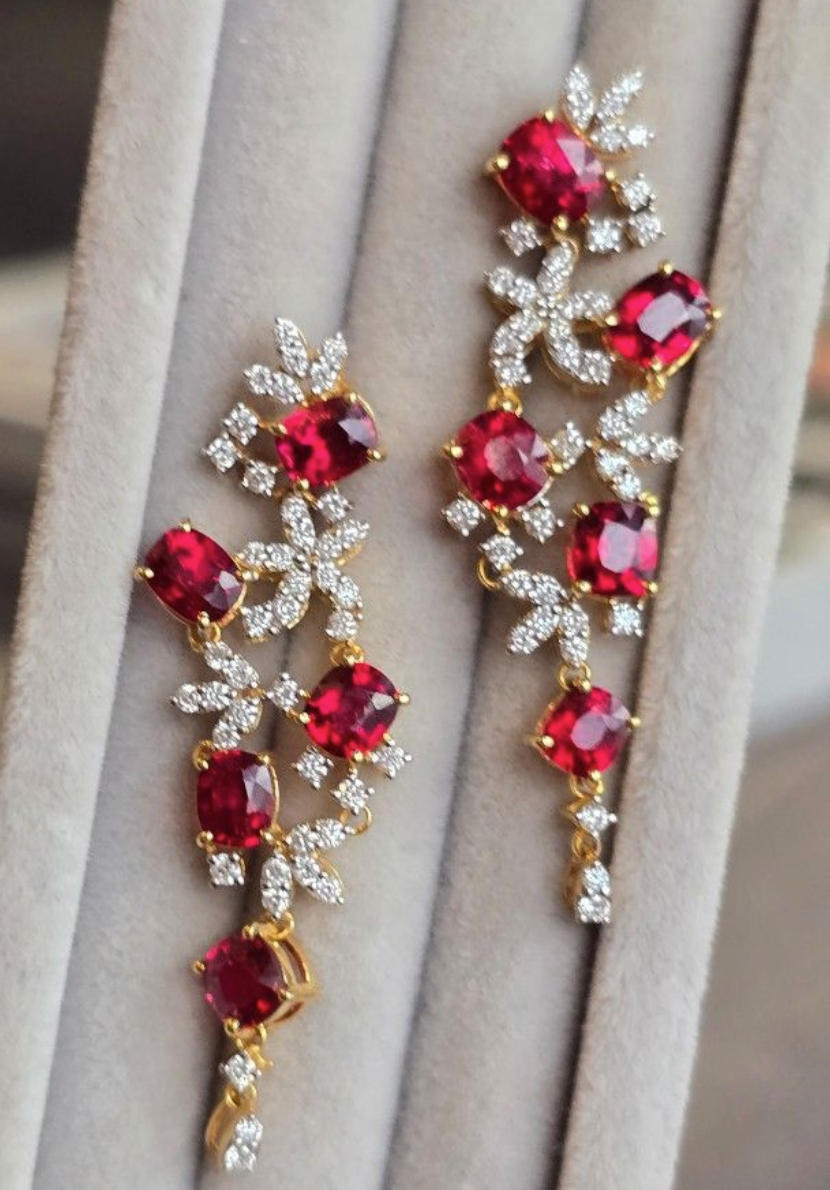 4.10ct Unheated Burma Spinel Earrings with natural diamonds in 18K gold setting SKH1135