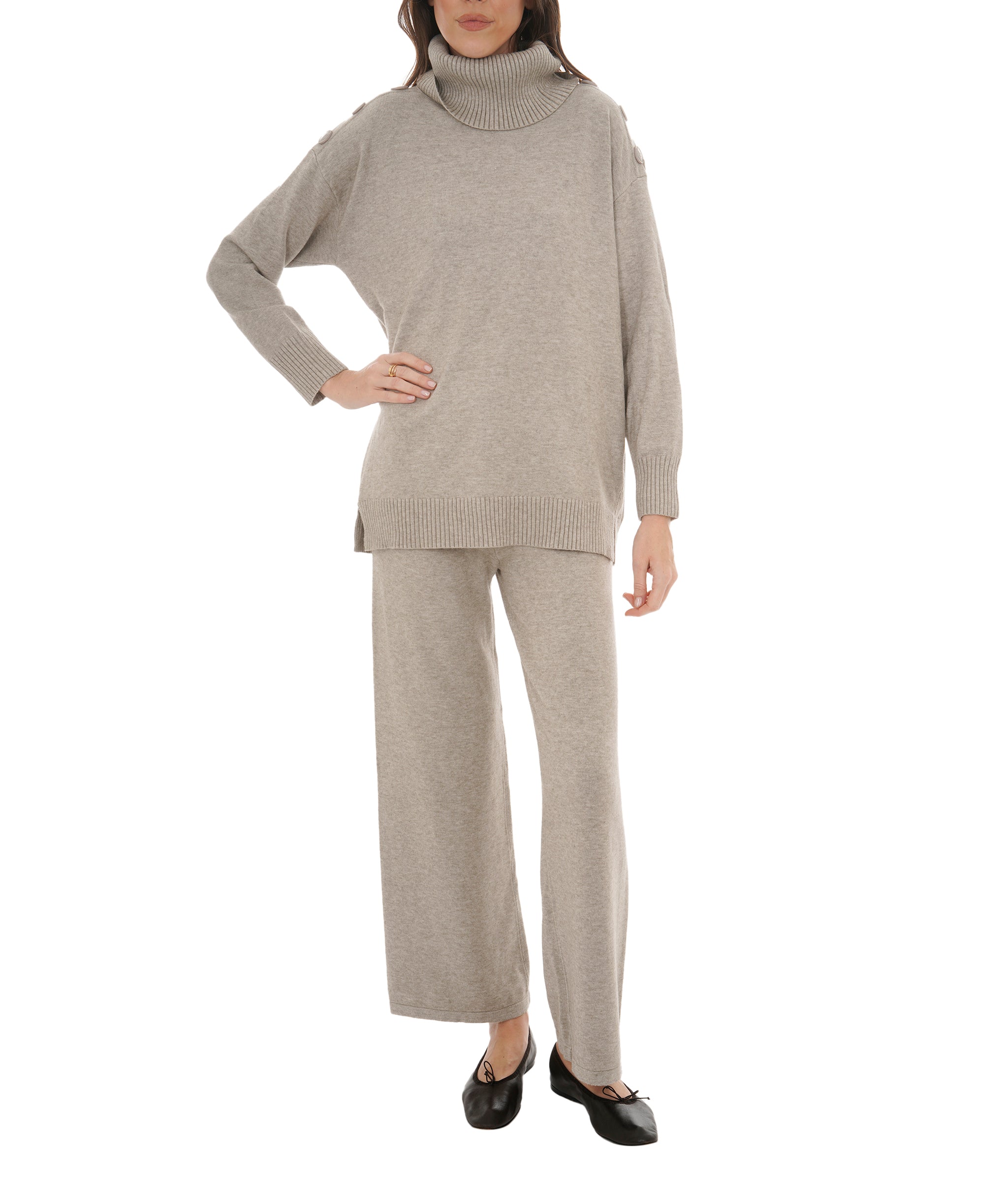 Turtleneck Buttoned Sand Loungewear XL AKC0133