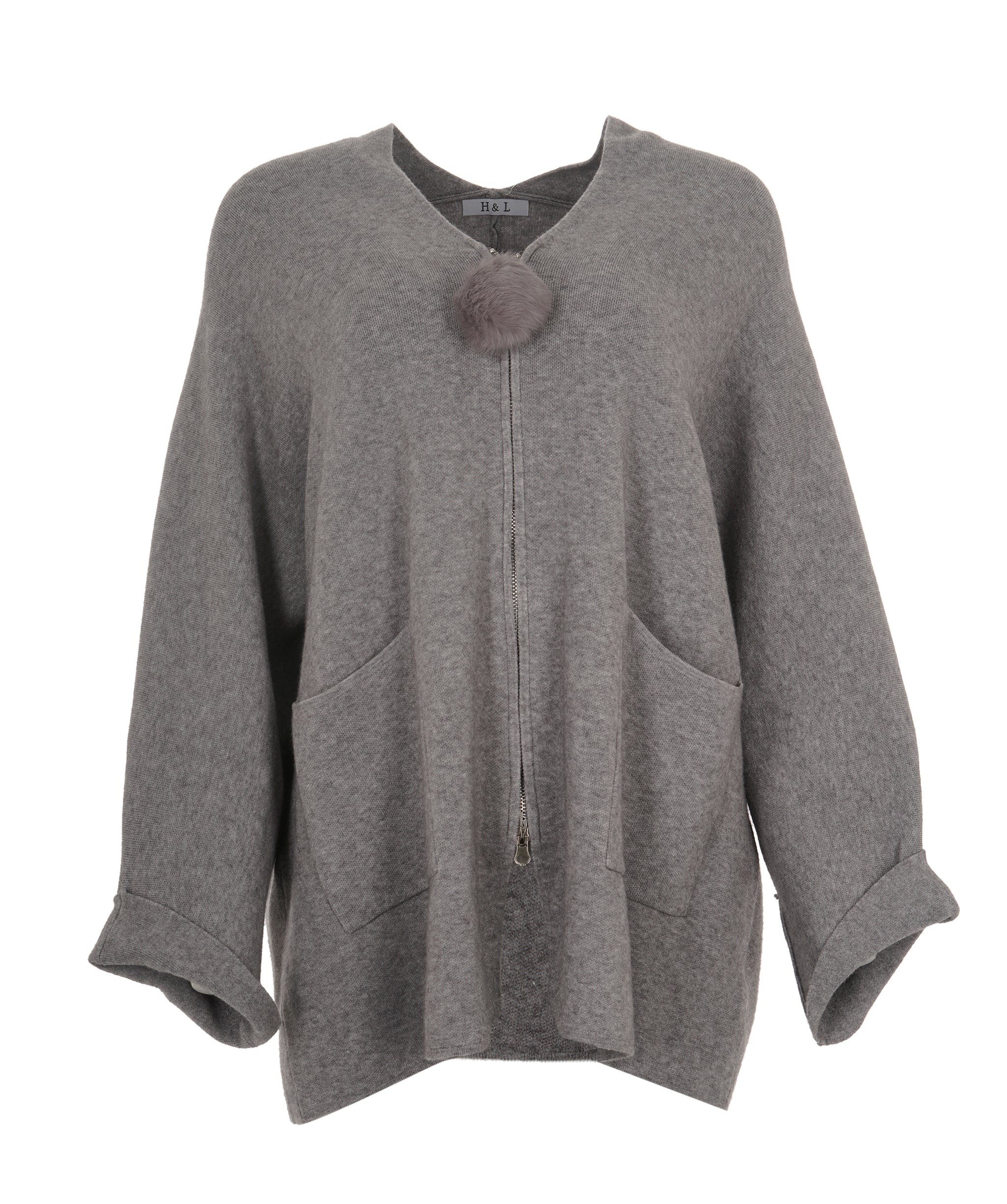 Pom pom cardigan grey AKC0166