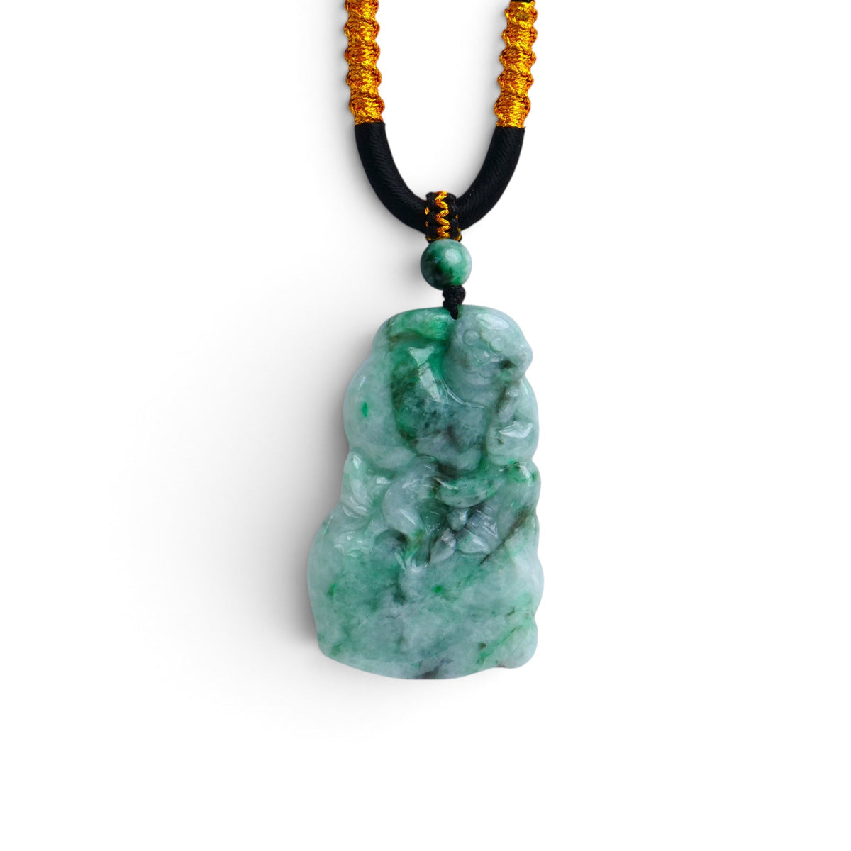 ASDN76 Type A Dark Floating Flower Burmese Jadeite Monkey Carved Pendant On Rope
