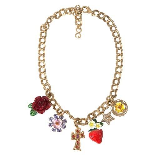Dolce & Gabbana Necklace Gold Chain Rose Cross Strawberry Star Pendant DG38S