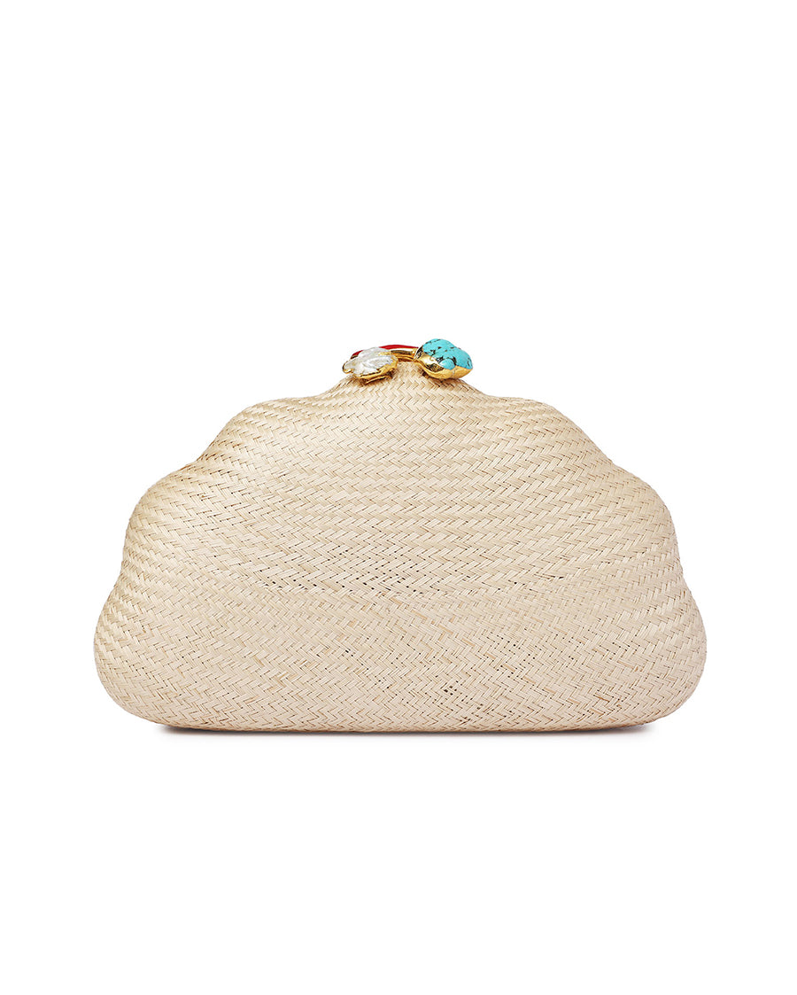 Arya Hazelnut Clutch with Coral & Turquoise & Pearl Stones