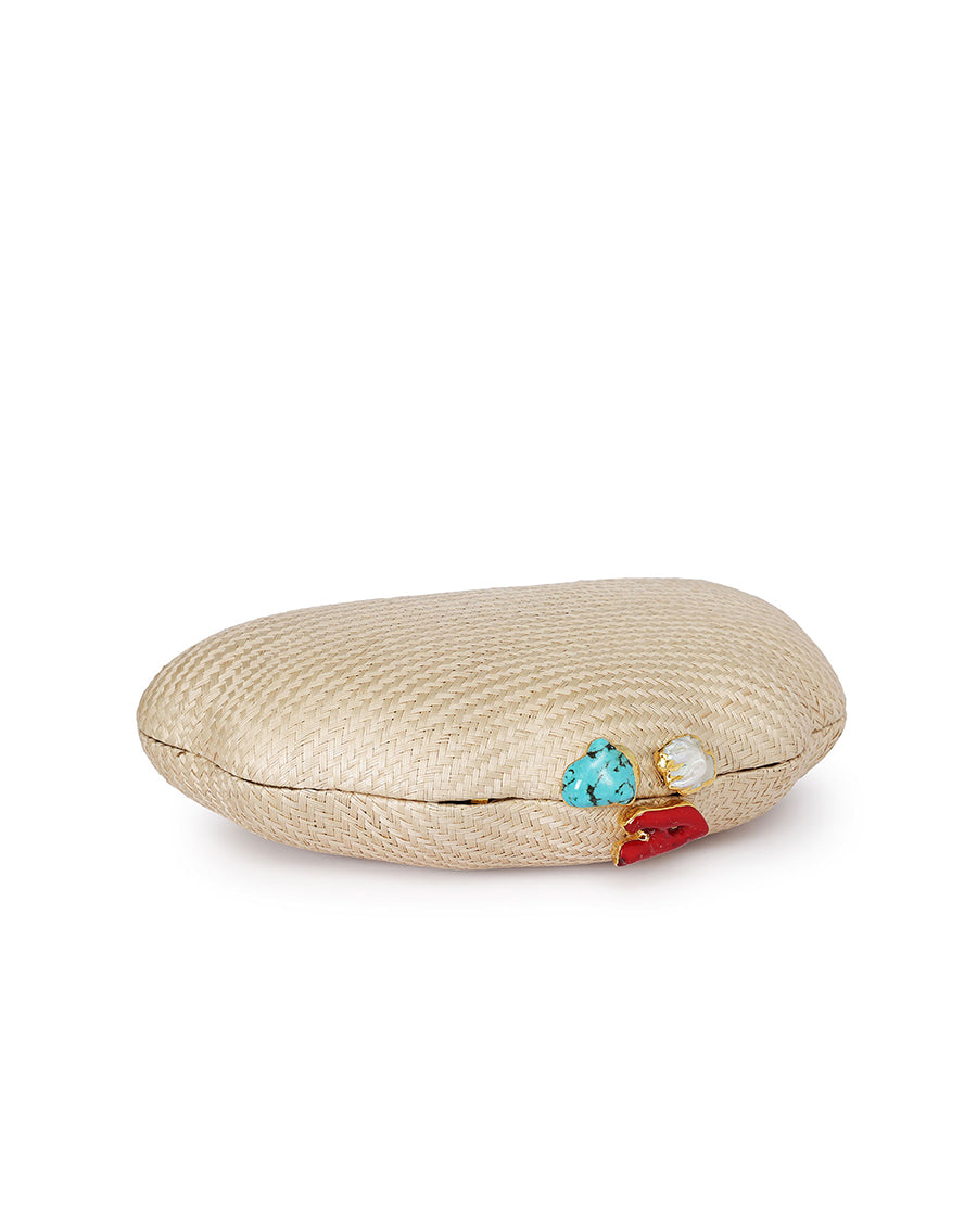 Arya Hazelnut Clutch with Coral & Turquoise & Pearl Stones
