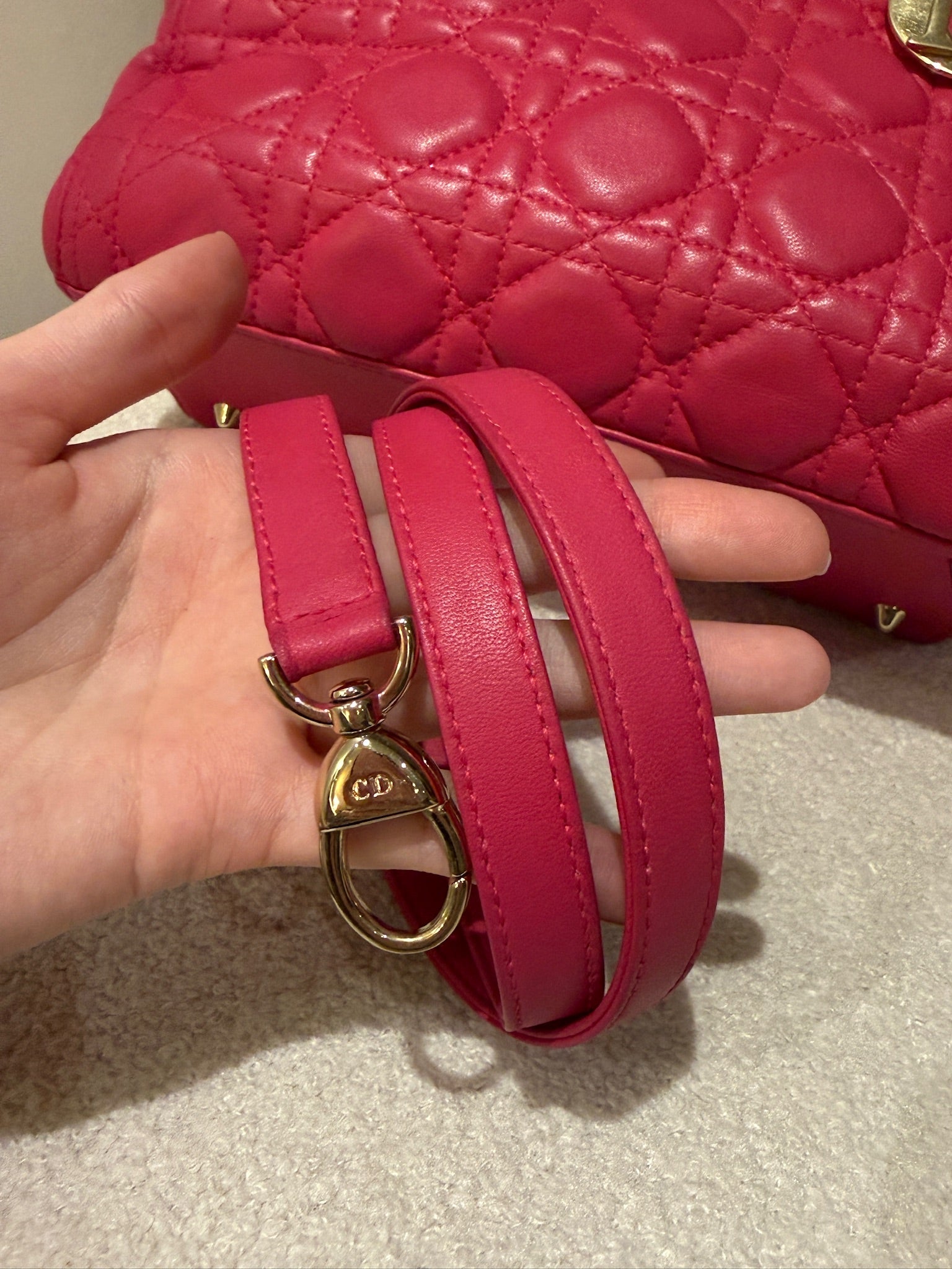 Dior Lady Dior Fuchsia Medium Handbag with Detachable Strap