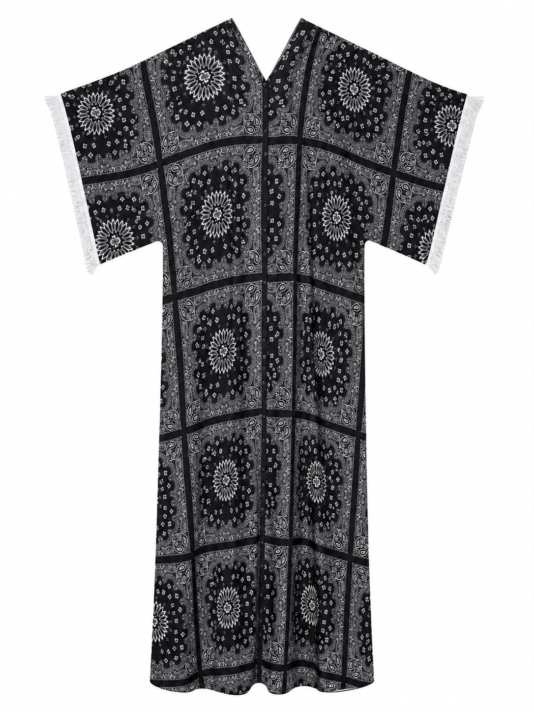 KAFTAN EVANGELIA BANDANA WHITE BLACK TASSELS  MCL13032
