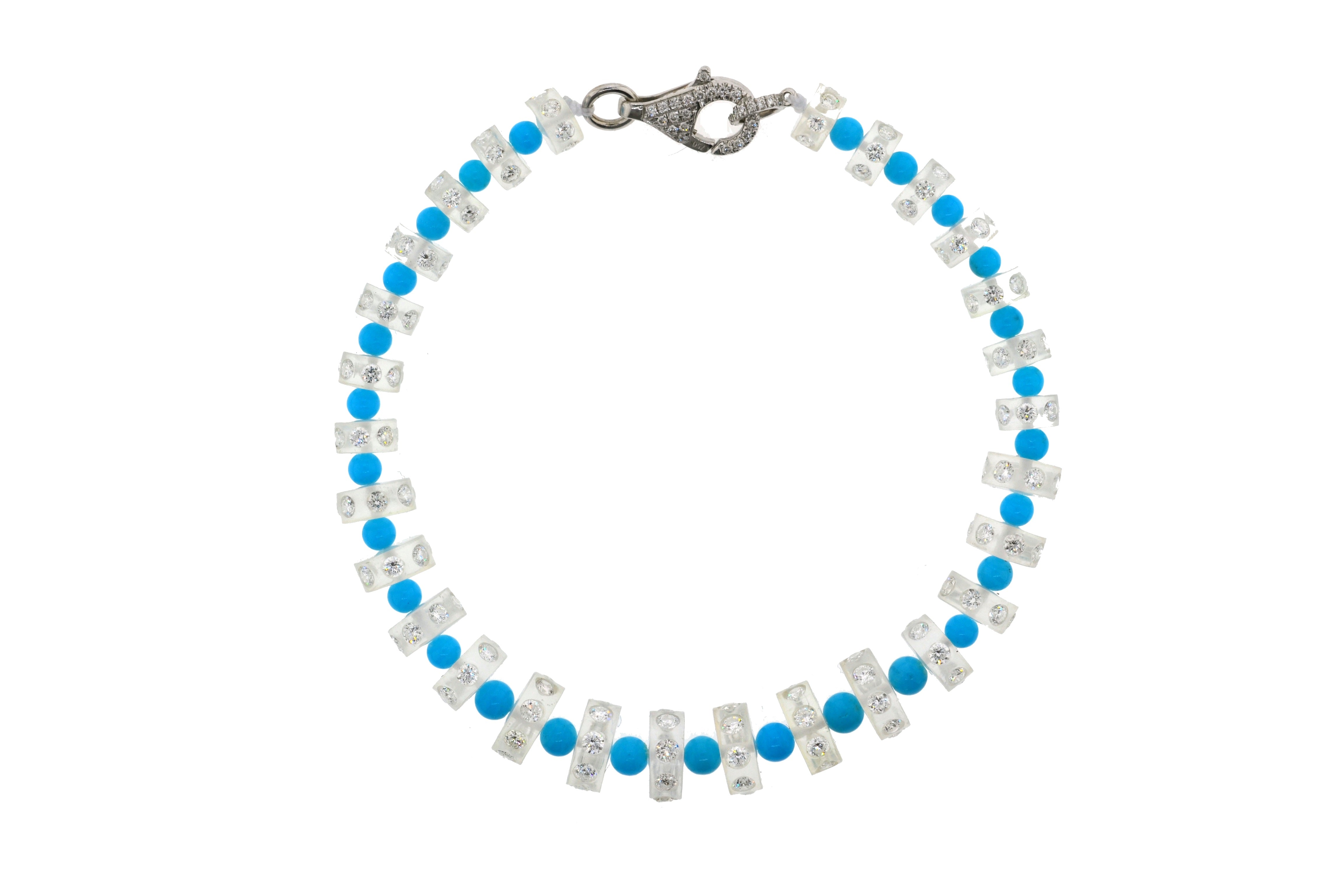 6.76ct TURQUOISE BEADS WH SD BRACELET B3736