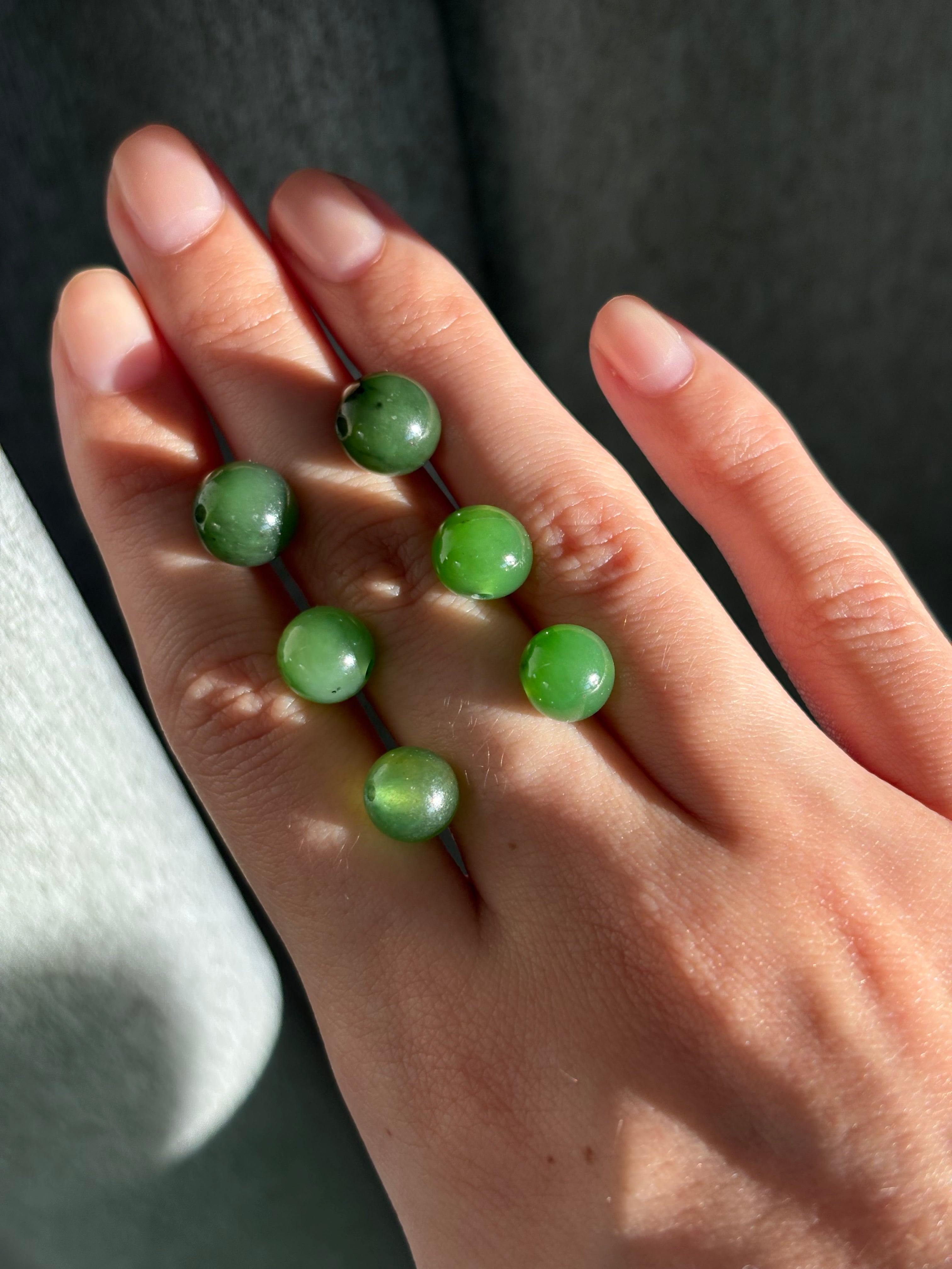 7.70ct Natural Siberian Green Jade Beads PAIR D8.2mm DXBCS5462