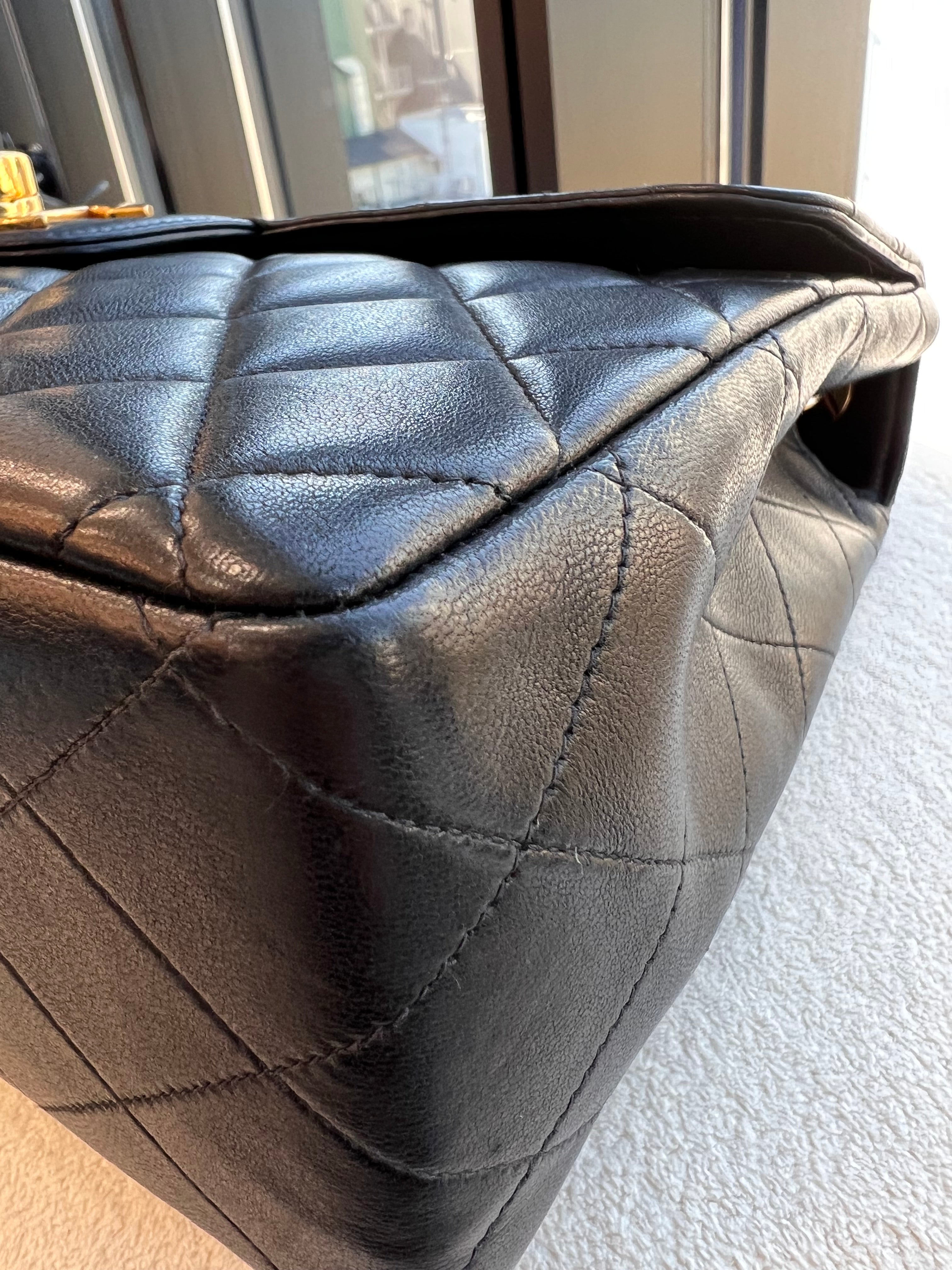 CHANEL VINTAGE JUMBO MATELASSE 30 CHAIN SHOULDER BAG BLACK LAMB SKIN 90304702