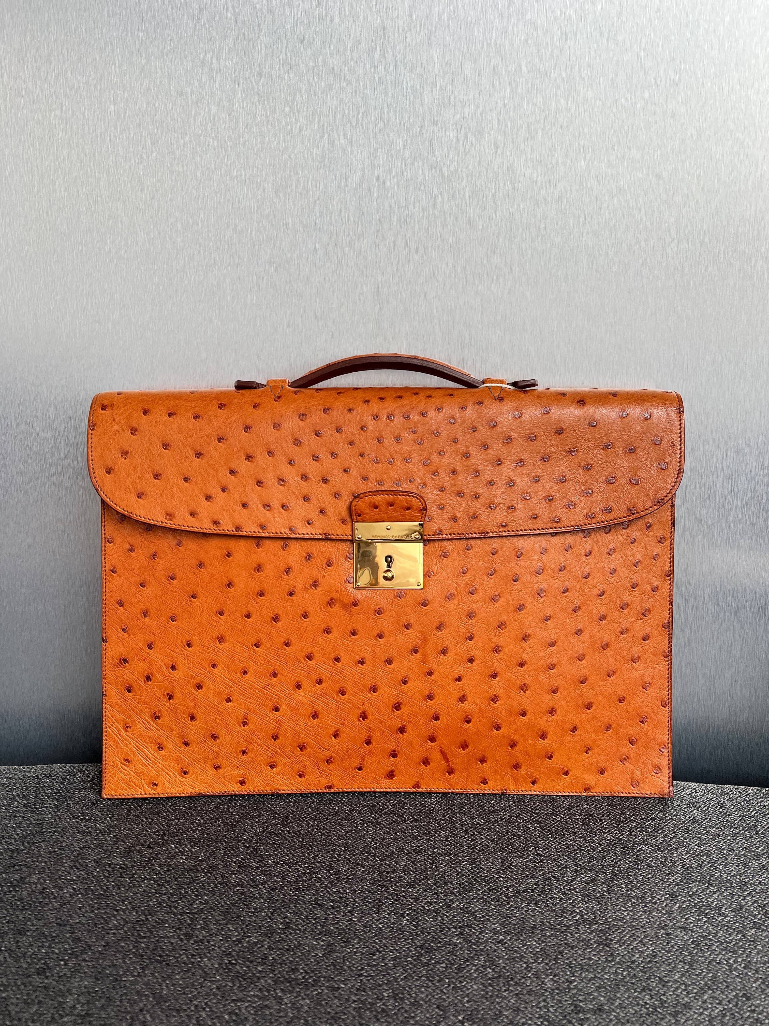 Hermes Briefcase Cognac Ostrich  GHW #U 1991 SYCF3001JY