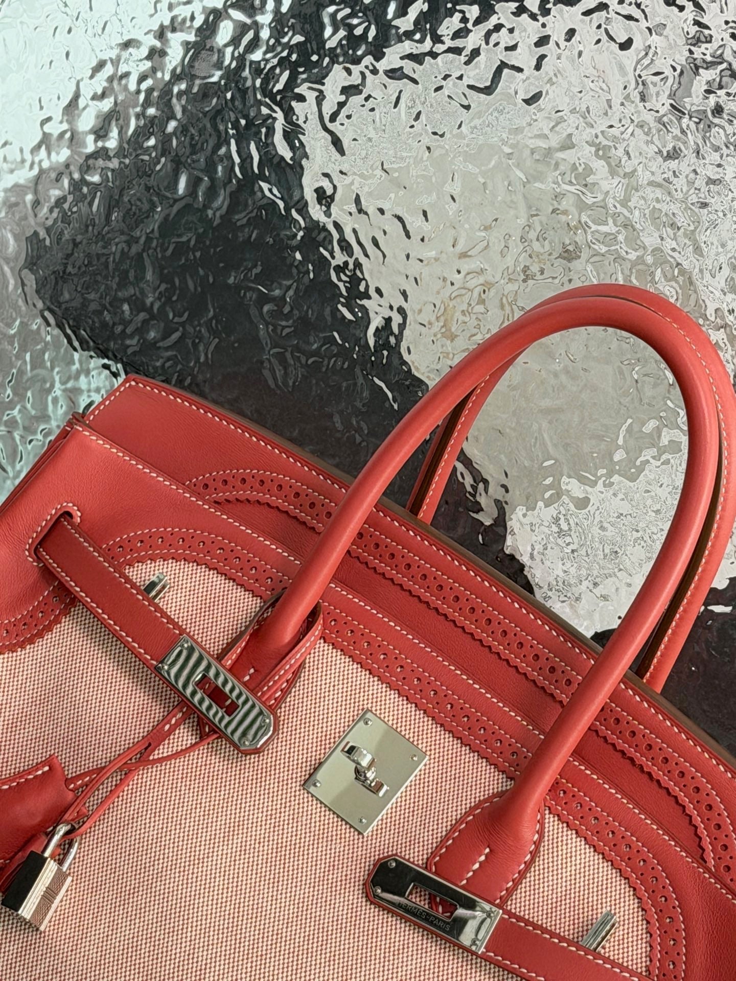 Hermès Birkin 35 Ghillies Sanguine Toile Canvas & Swift Leather Palladium Hardware
