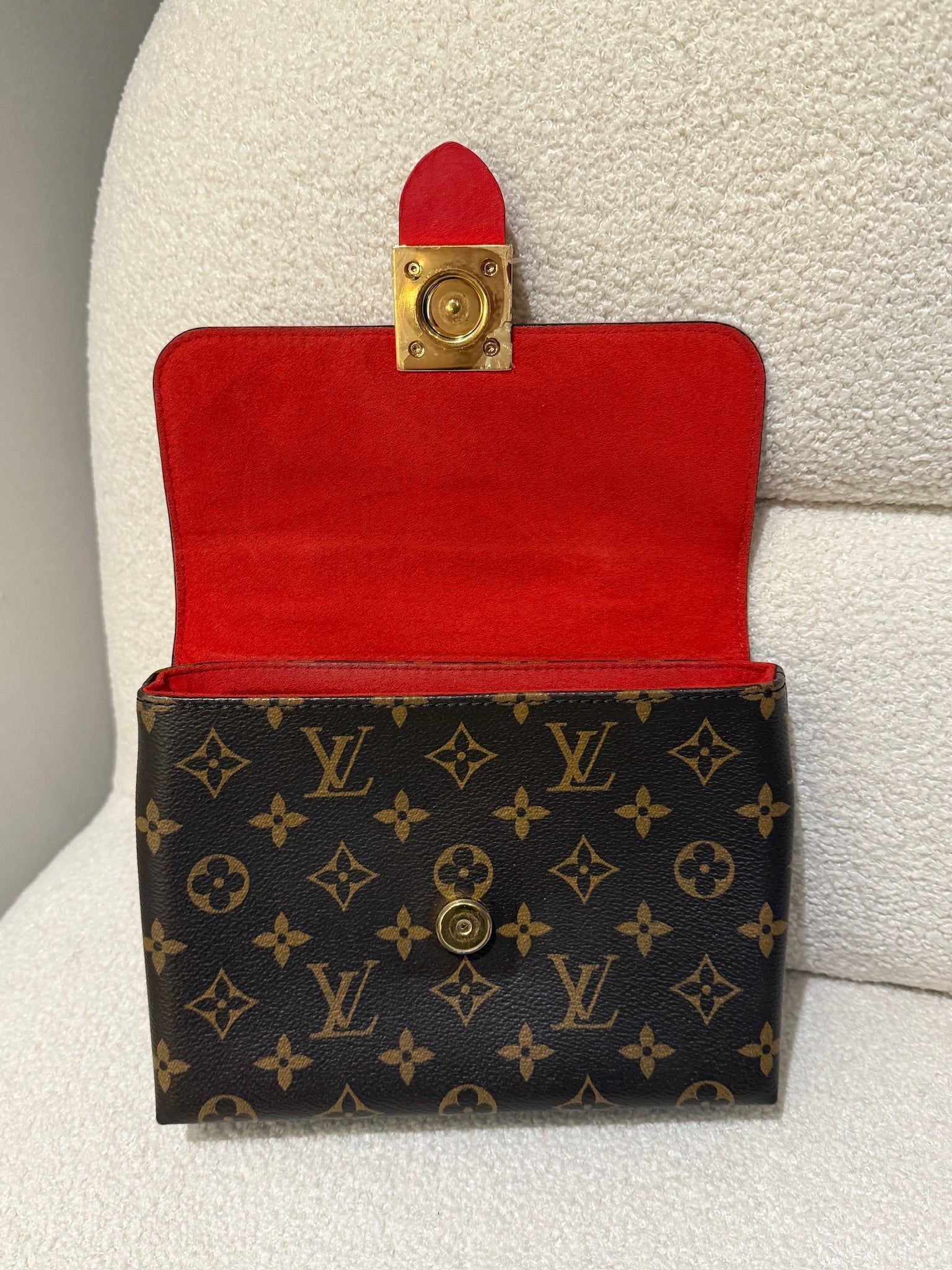 Louis Vuitton Locky BB | Monogram & Red Leather Mini Top Handle Bag