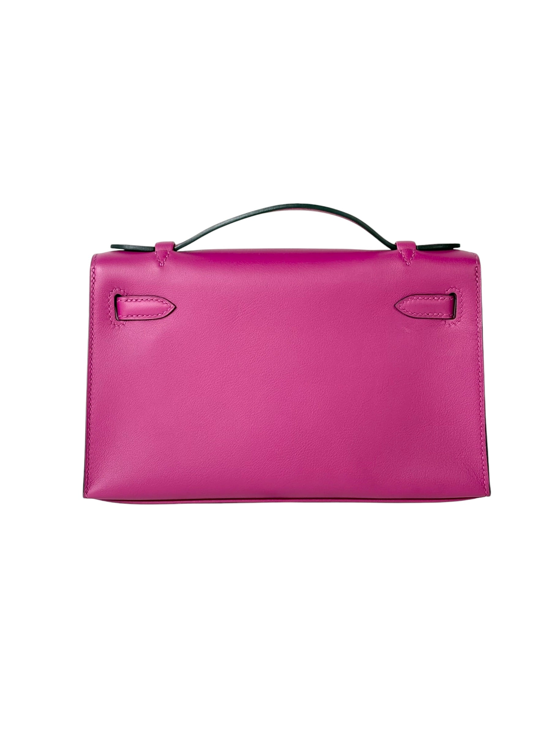 Hermes Kelly Pochette in Rose Pourpre Swift