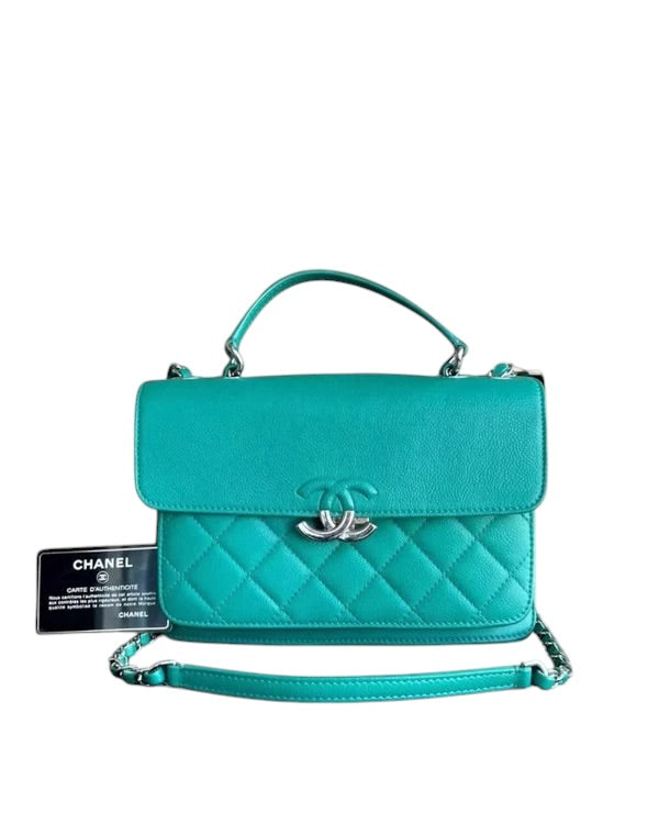 CHANEL CAVIAR 25CM 2017 URBAN HANDLE QUILTED GRAINED CALFSKIN GREEN BLUE SILVER HARDWARE SERIES 23 SYCMCA133