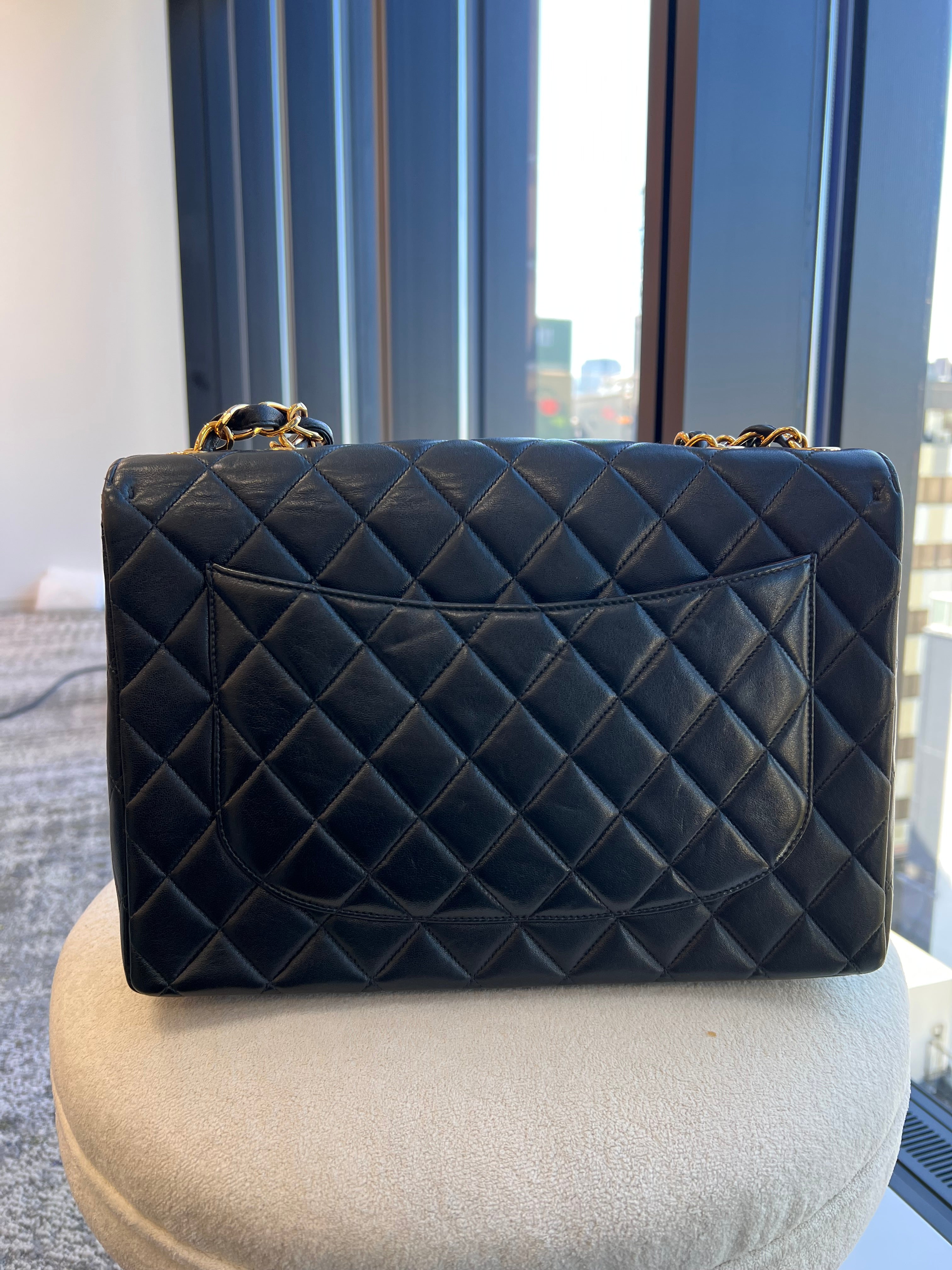 CHANEL VINTAGE JUMBO MATELASSE 30 CHAIN SHOULDER BAG BLACK LAMB SKIN 90304702