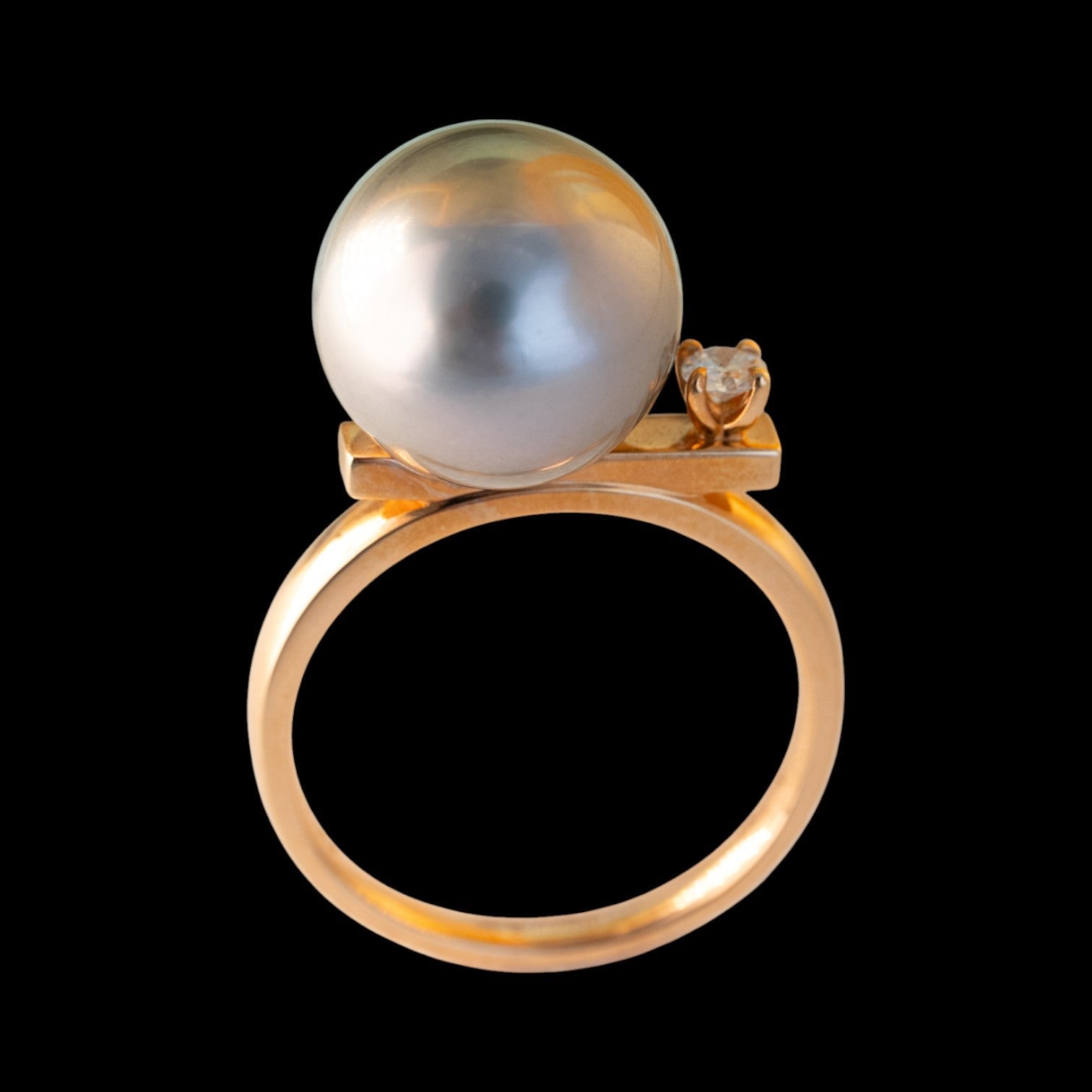 Tahitian Black Pearl 11.7mm & 0.1ct White Sapphire Diamond Ring set in 18K Rose Gold