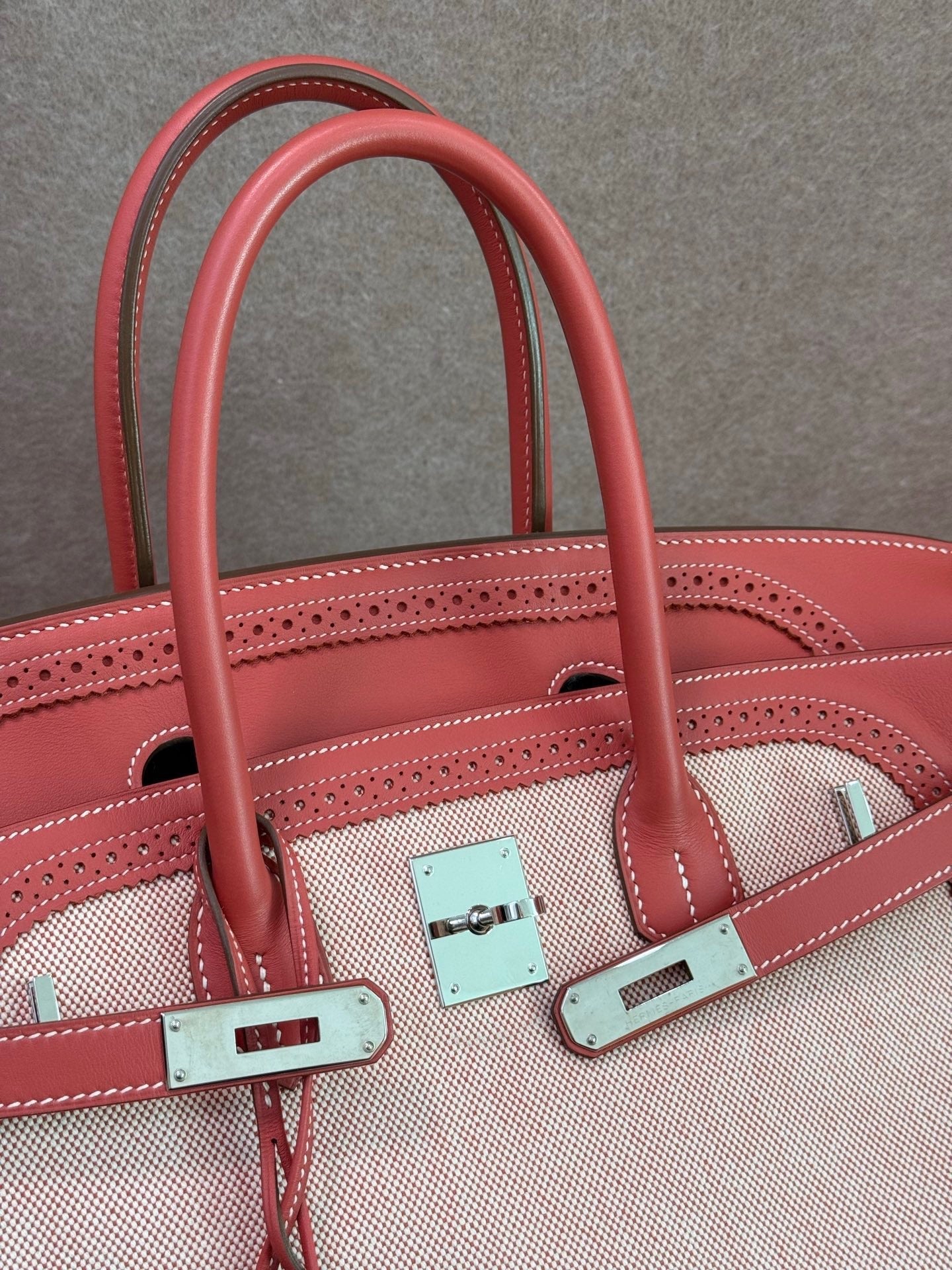 Hermès Birkin 35 Ghillies Sanguine Toile Canvas & Swift Leather Palladium Hardware