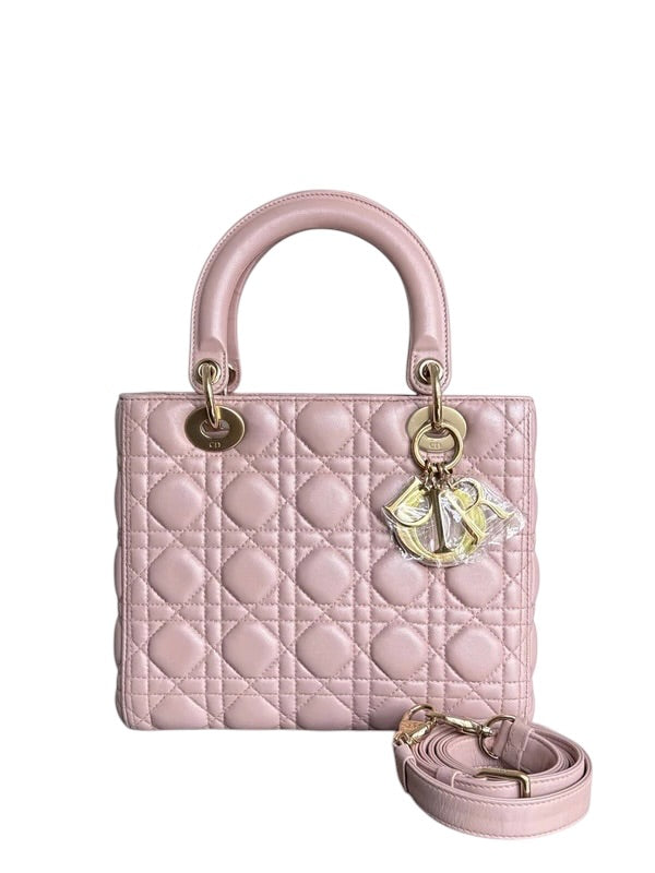 DIOR LADY MEDIUM - CANNAGE LAMBSKIN LIGHT PINK GOLD HARDWARE ADJUSTABLE STRAP SYCMDA117