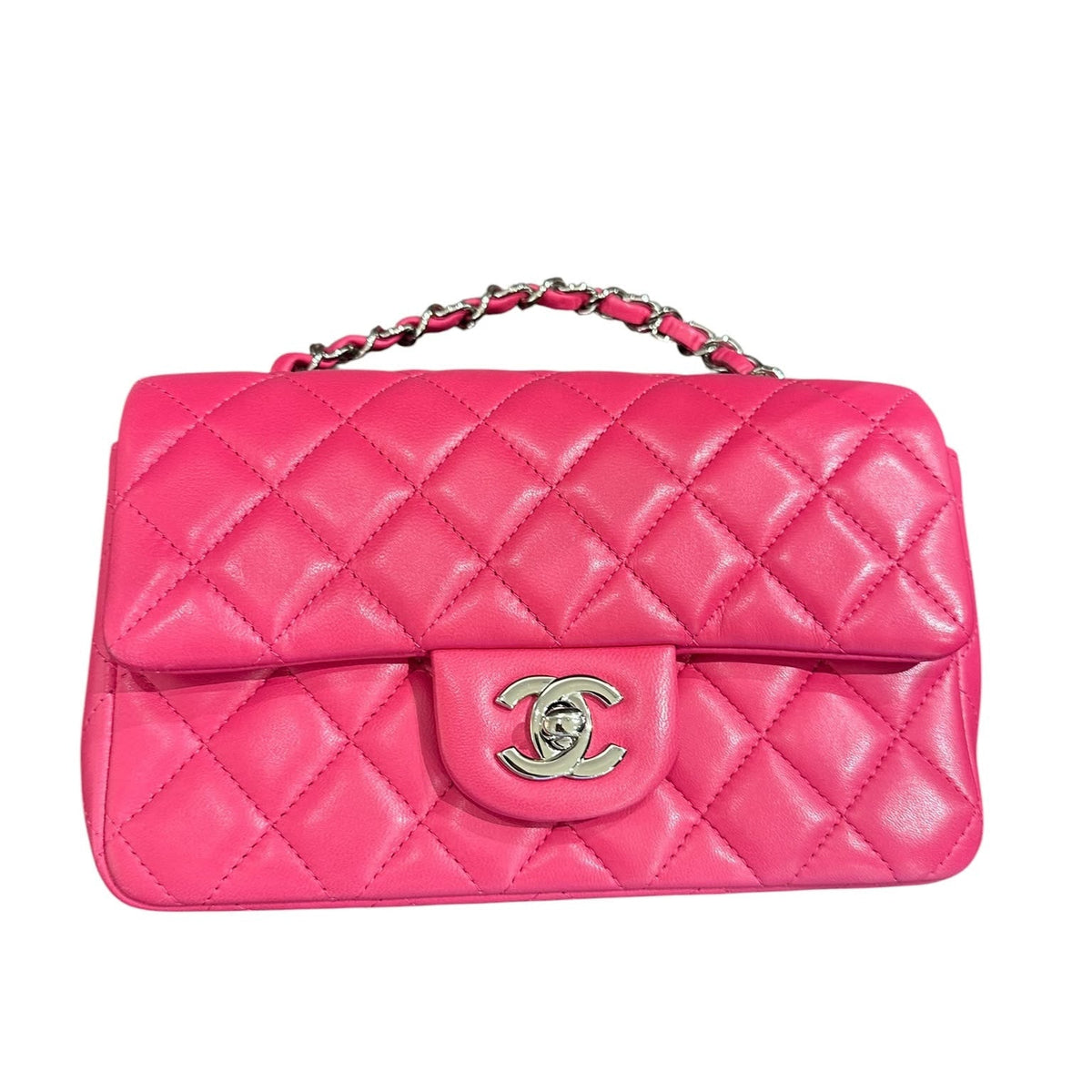 Chanel Mini Rectangle Classic Flap in Fushia Pink with SHW