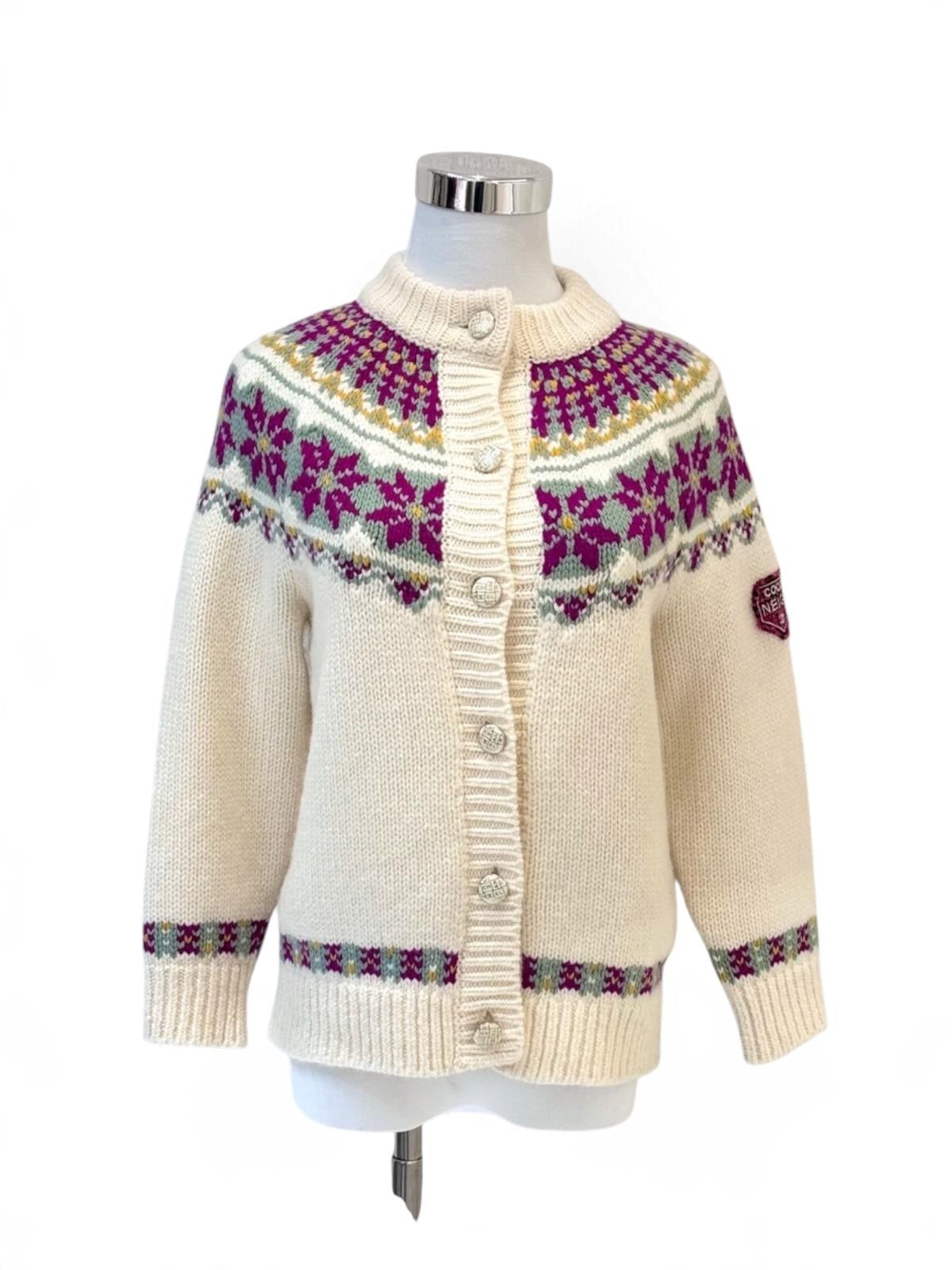 Chanel 2018 Coco Beige Wool Cardigan - Size 36