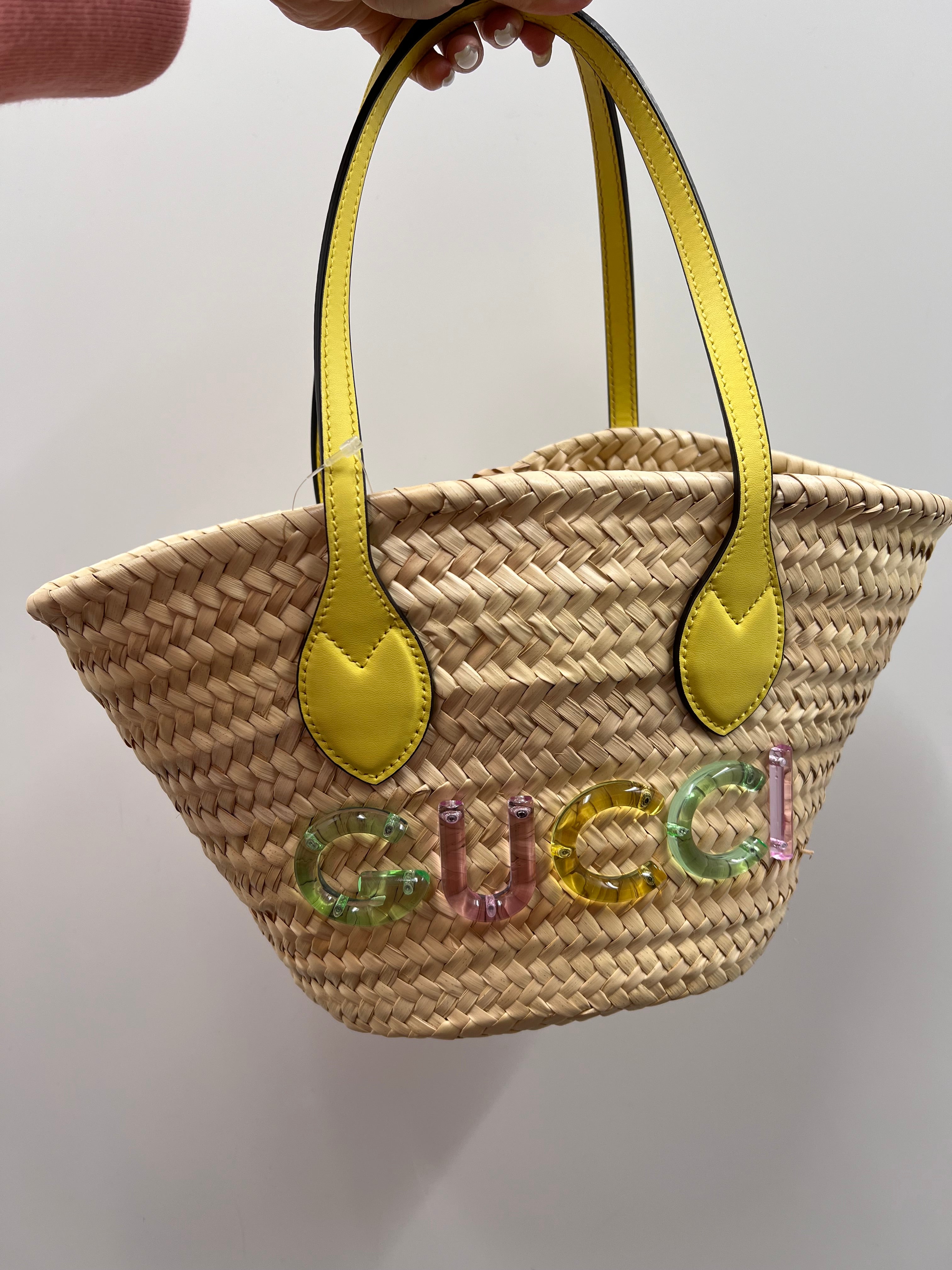 GUCCI Logo Mini Straw Tote Bag Raffia with Multicolour Logo B1012TENGT