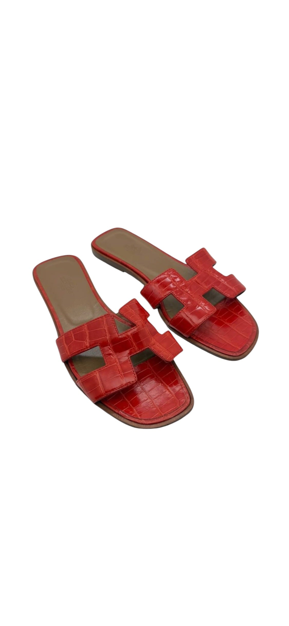 Hermes Oran Sandals Alligator Red Sz37 DLT8416