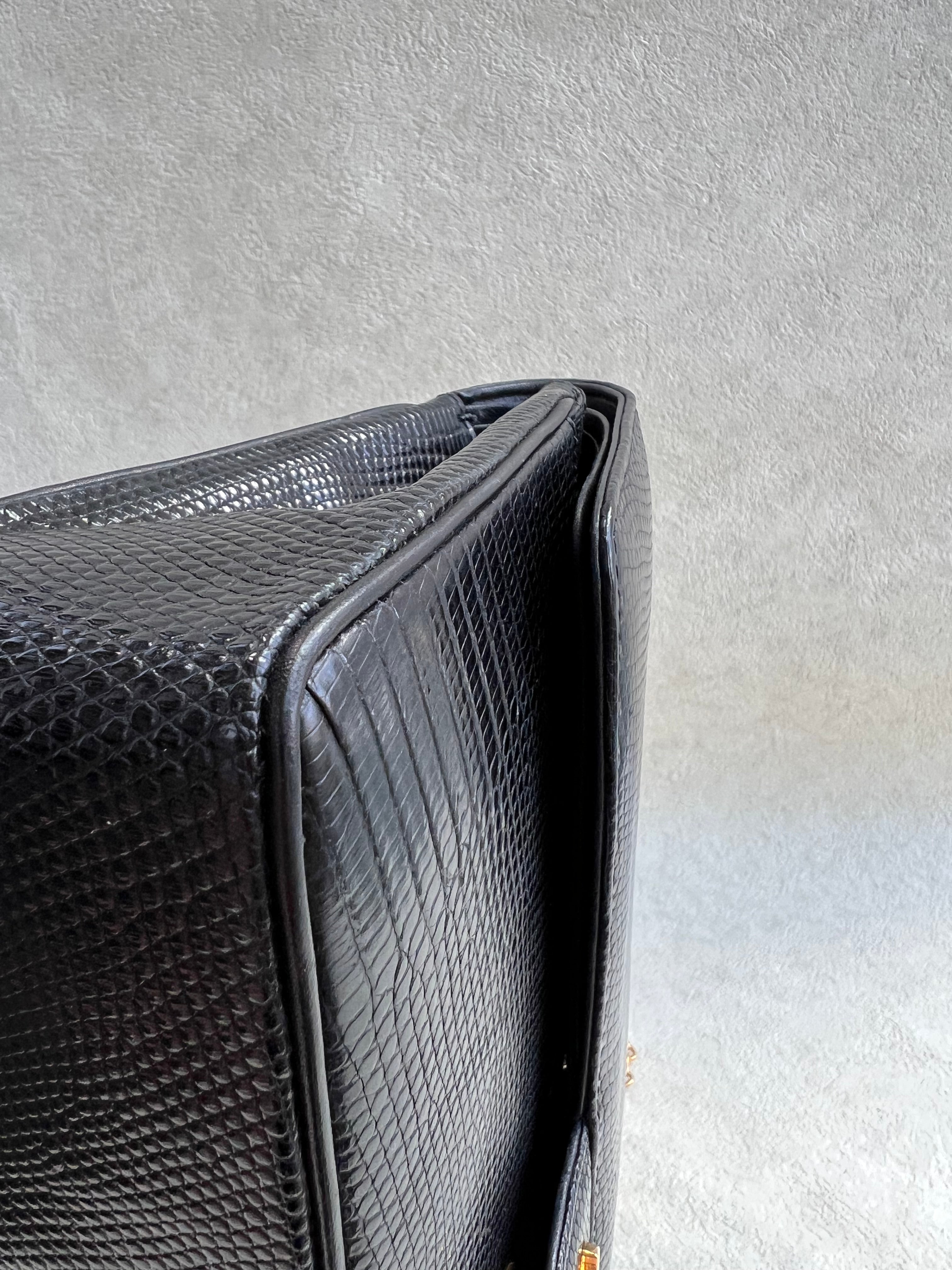 Chanel Classic Medium Double Flap Lizard Black GHW SYCYB1139