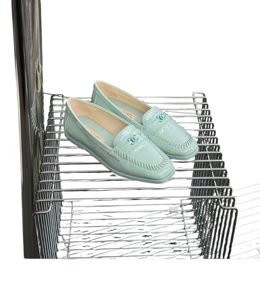 Chanel Moccasins Patent Light Blue Sz 37 SYCYA142