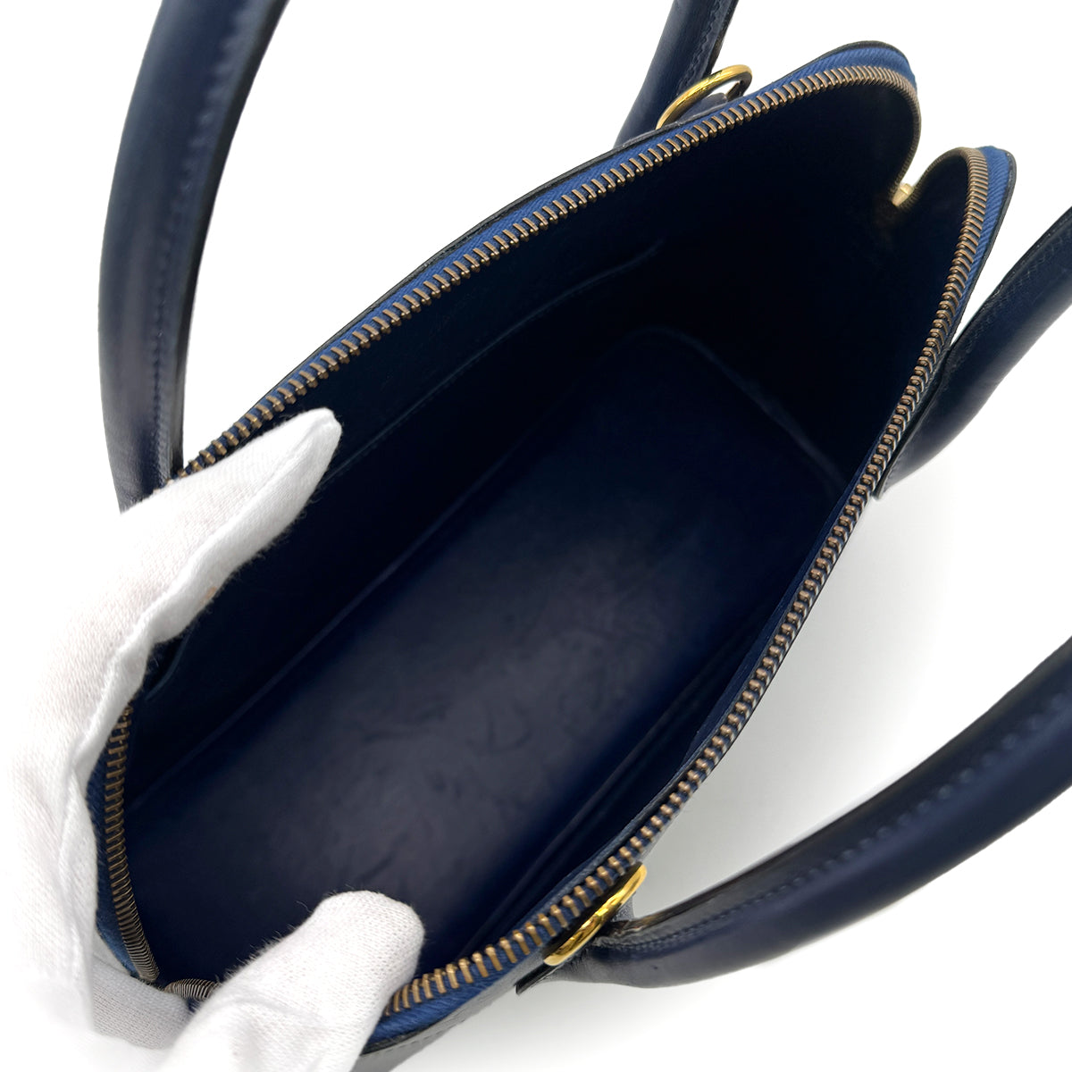 HERMES BOLIDE 31 BLUE ROY BOXCALF HAND SHOULDER BAG 1995 CIRCLE Y GOLD HARDWARE 90313551