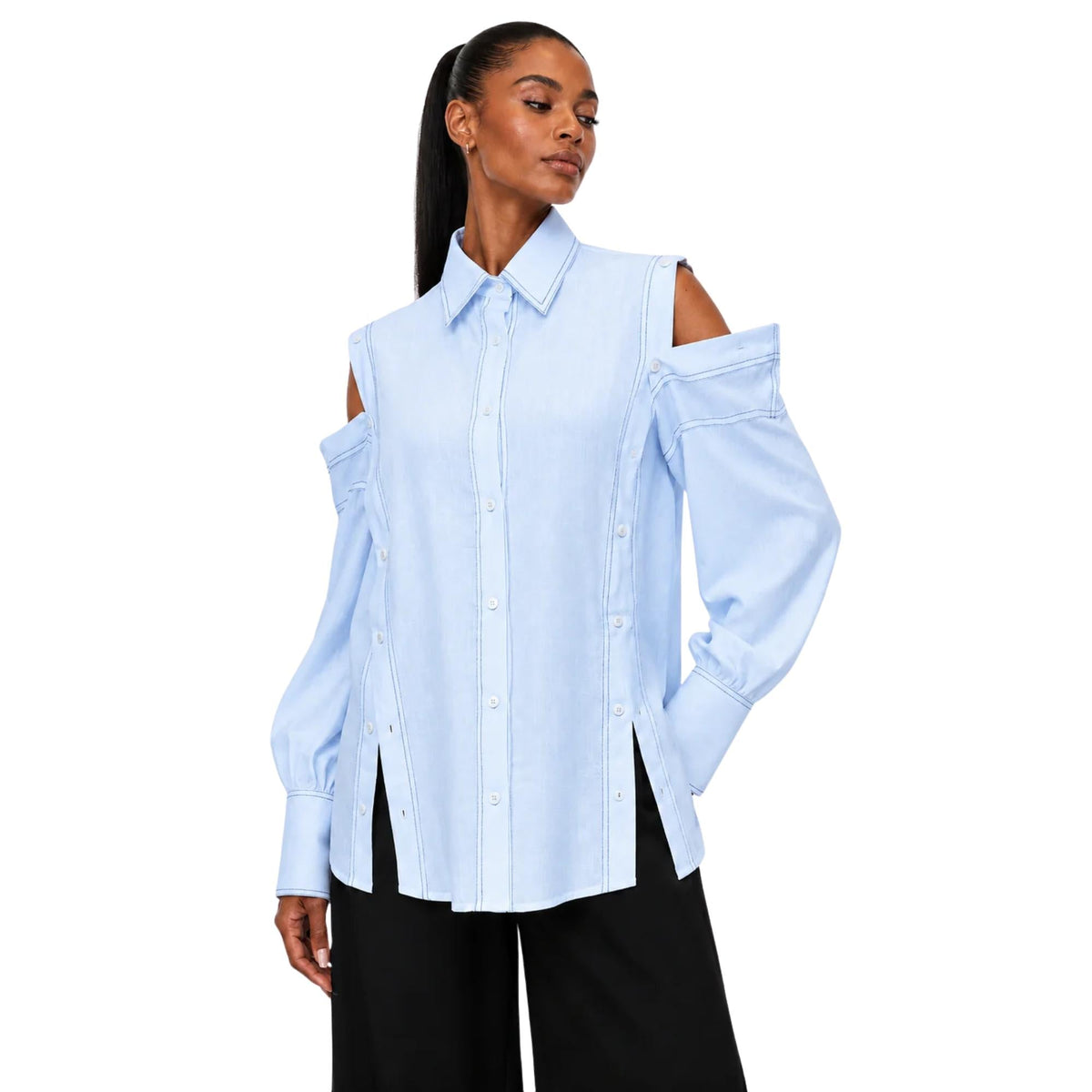 BUTTONED OPEN SHOULDER SHIRT قميص “OPAL"
