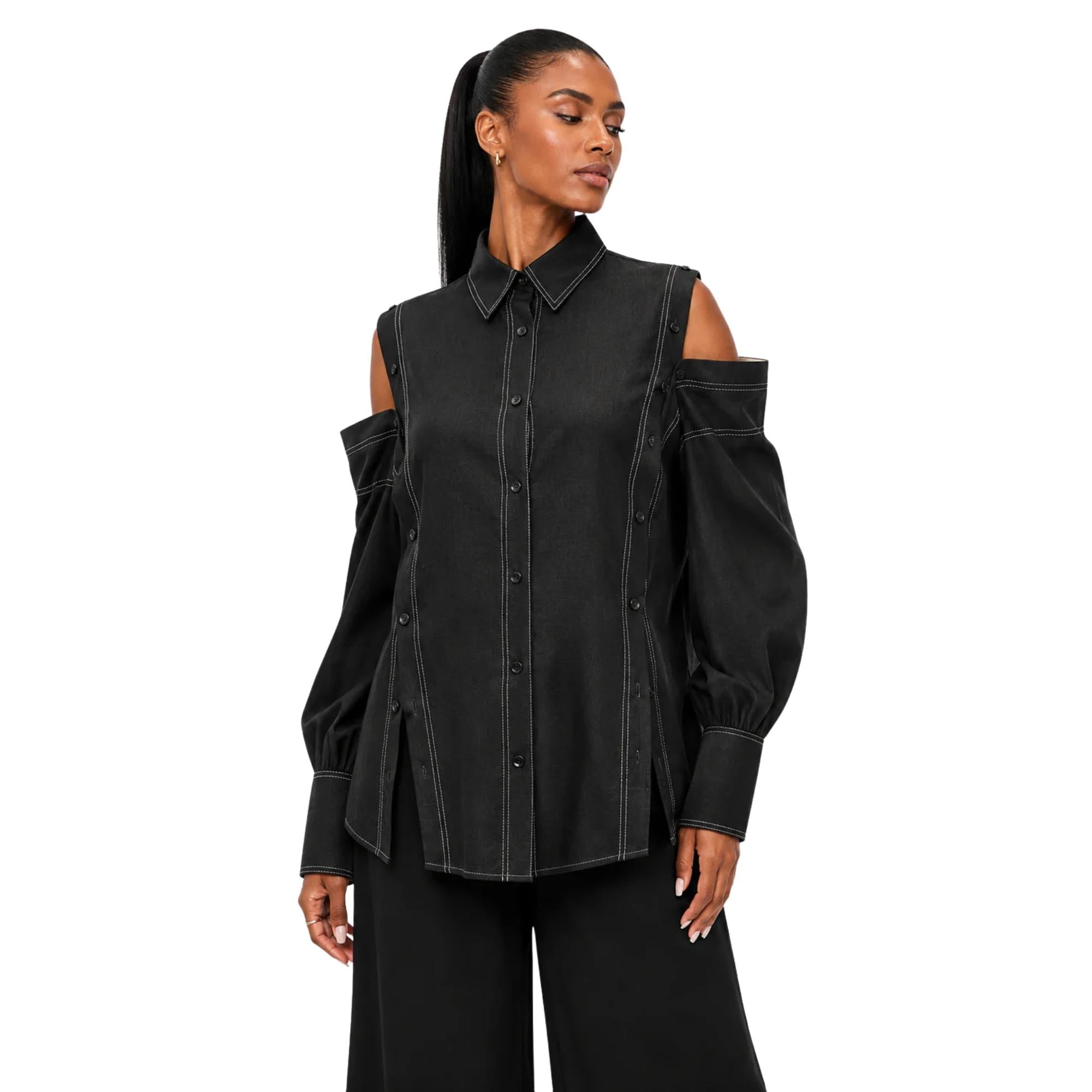 BUTTONED OPEN SHOULDER SHIRT قميص “OPAL"