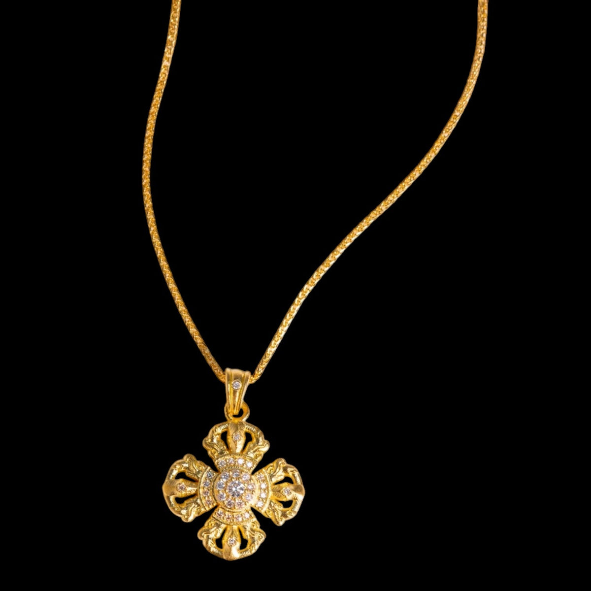 24K Gold Cross Necklace with 0.119ct White Diamond