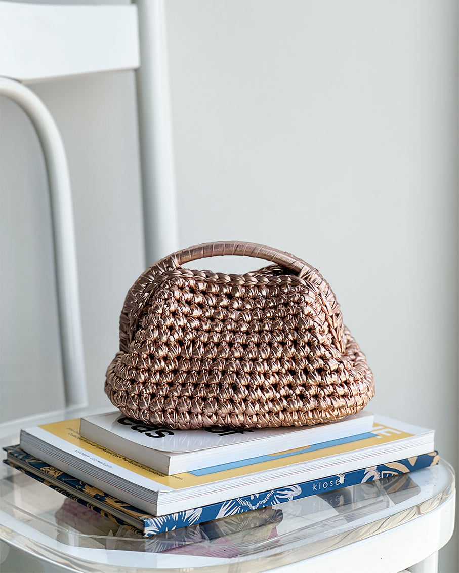 Metallic Handmade Braid Bag Rose Gold