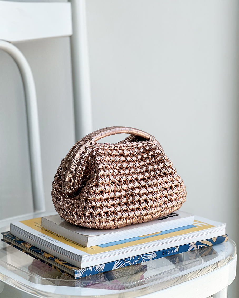 Metallic Handmade Braid Bag Rose Gold