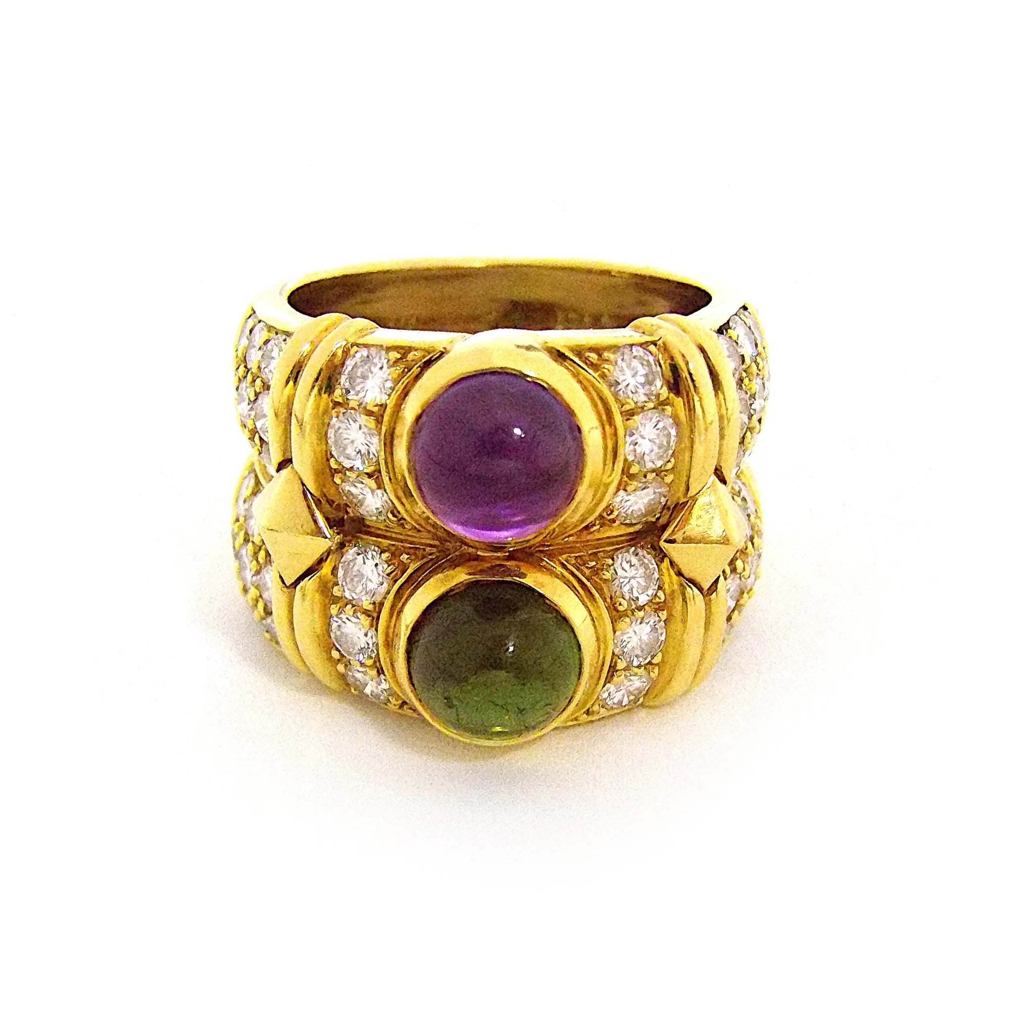 Bulgari Amethyst Green Tourmaline Diamond Ring ASC5499