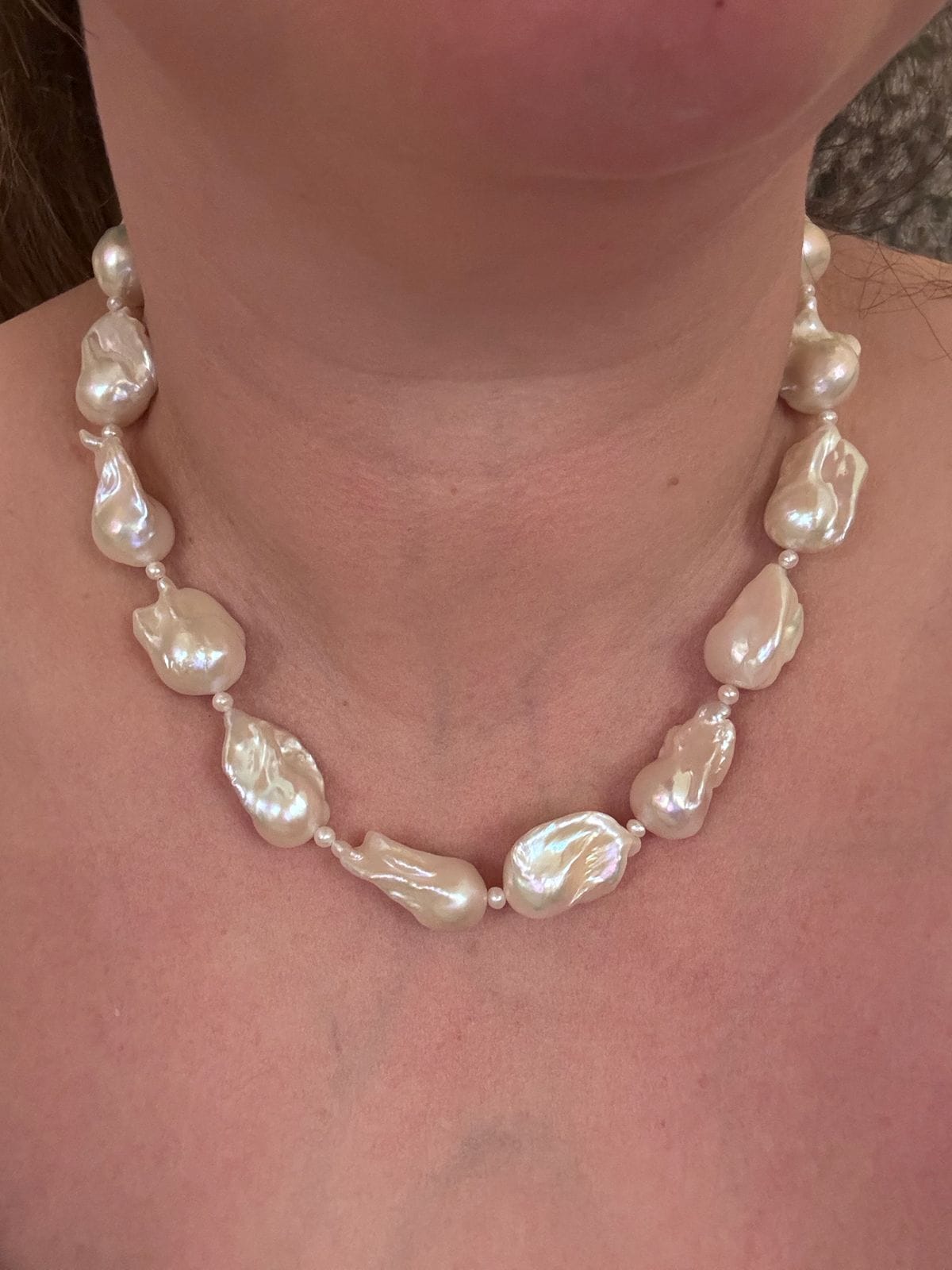 18.5" white fireball & seed pearl necklace