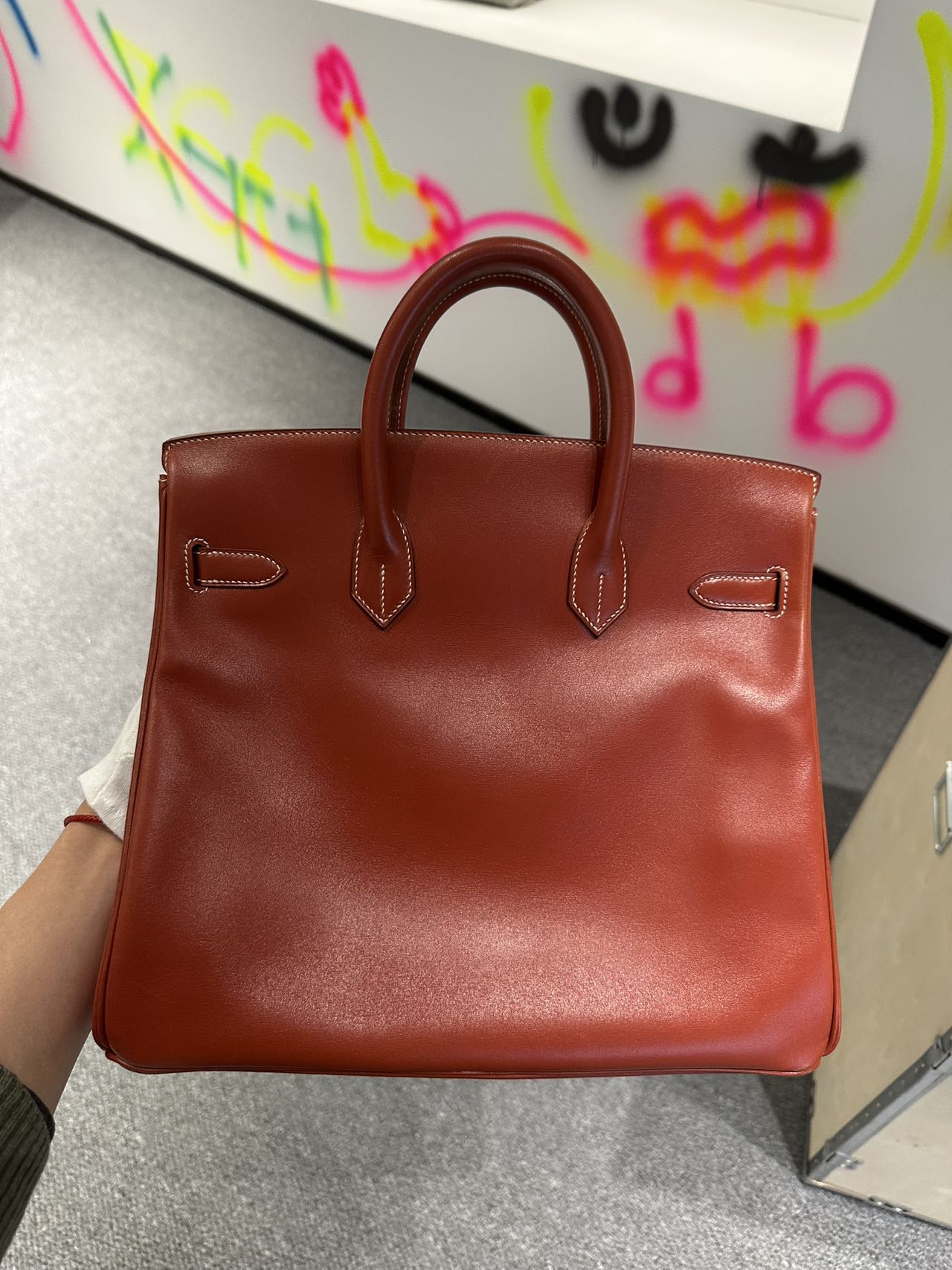 Hermès HAC 32 Brick Red Box Leather Stamp B Pristine Condition