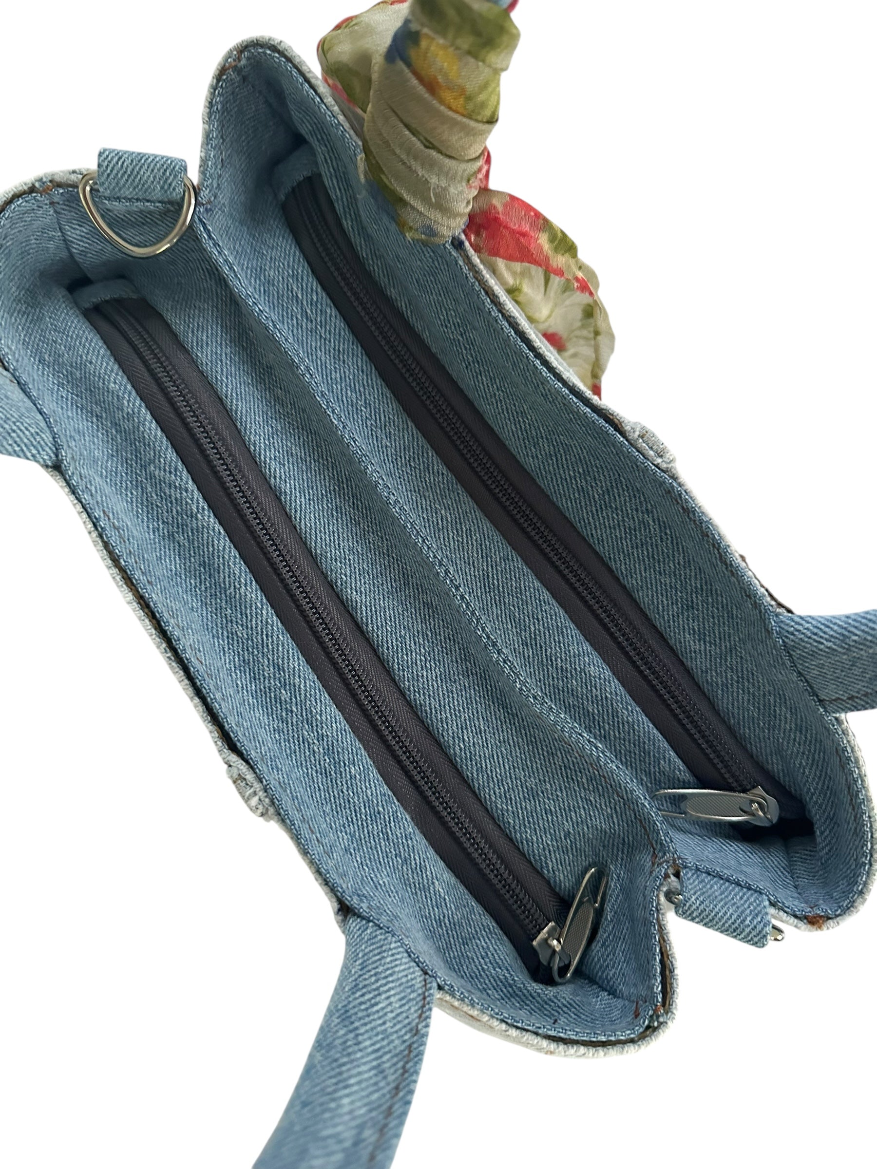 Denim Jean Double Zip Bag