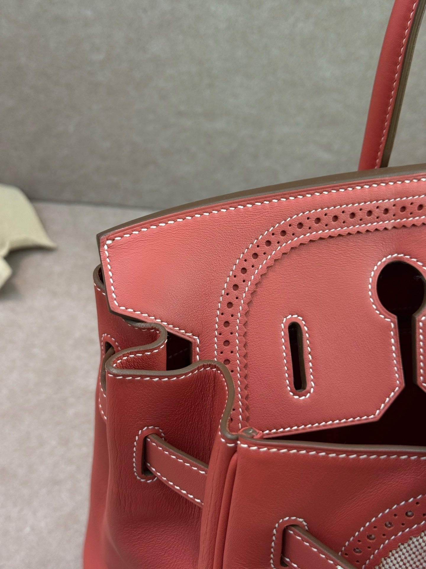 Hermès Birkin 35 Ghillies Sanguine Toile Canvas & Swift Leather Palladium Hardware
