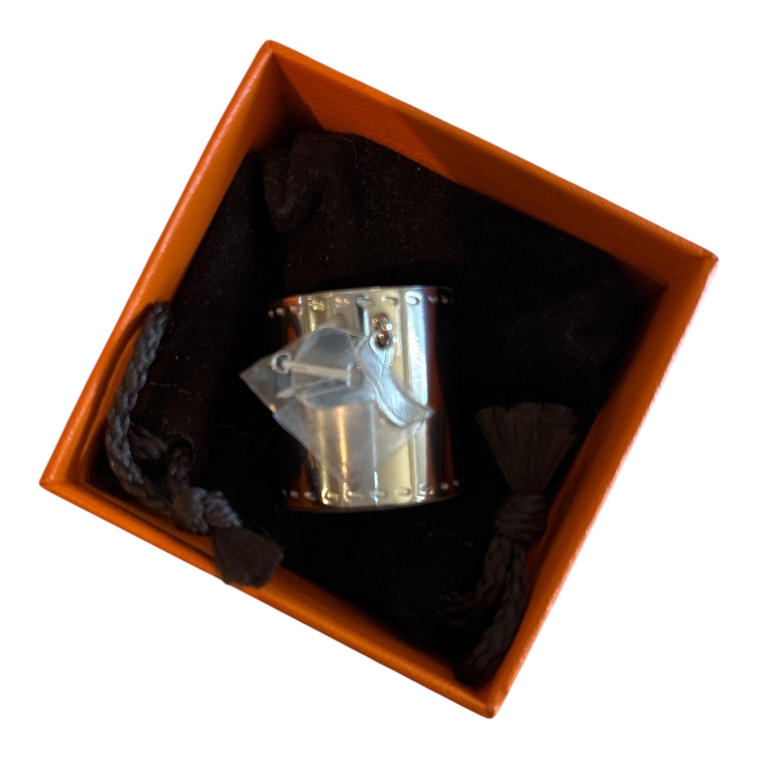 Hermes Scarf Ring - Palladium with Saddle Charm