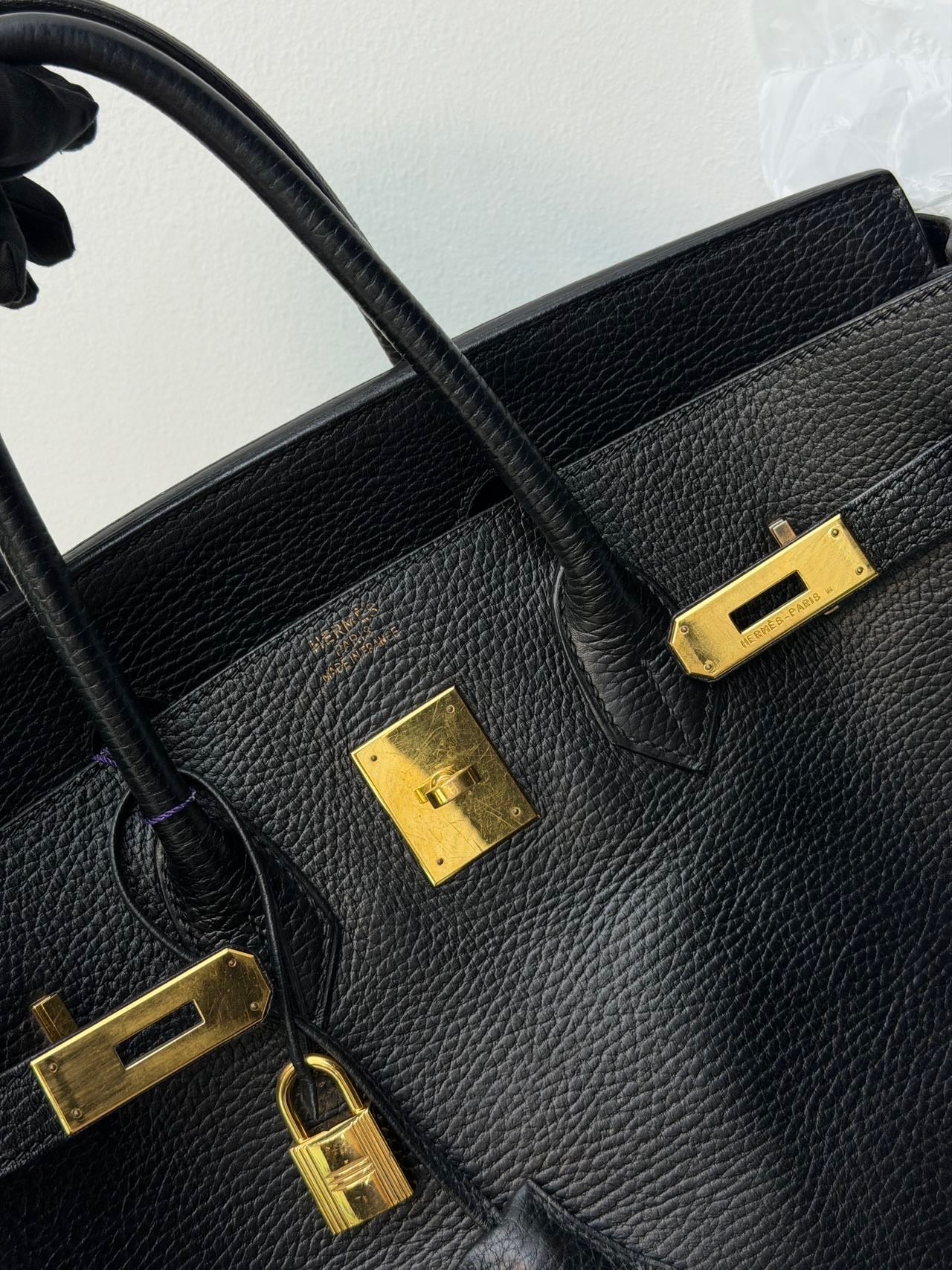 Hermes Birkin 35 Black Ardennes GHW Square F Stamp