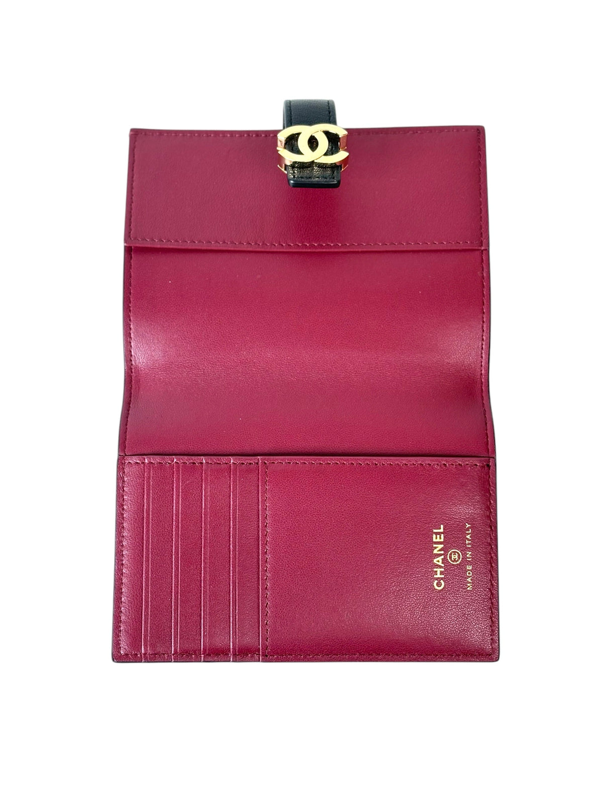 Chanel Black Calf Leather Passport Holder Wallet