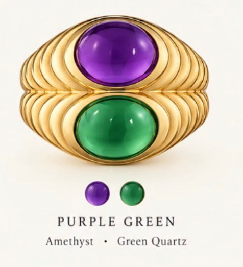 Amethyst & Peridot Cabochons Pair (Stone & Ring Complete Set) bubble009