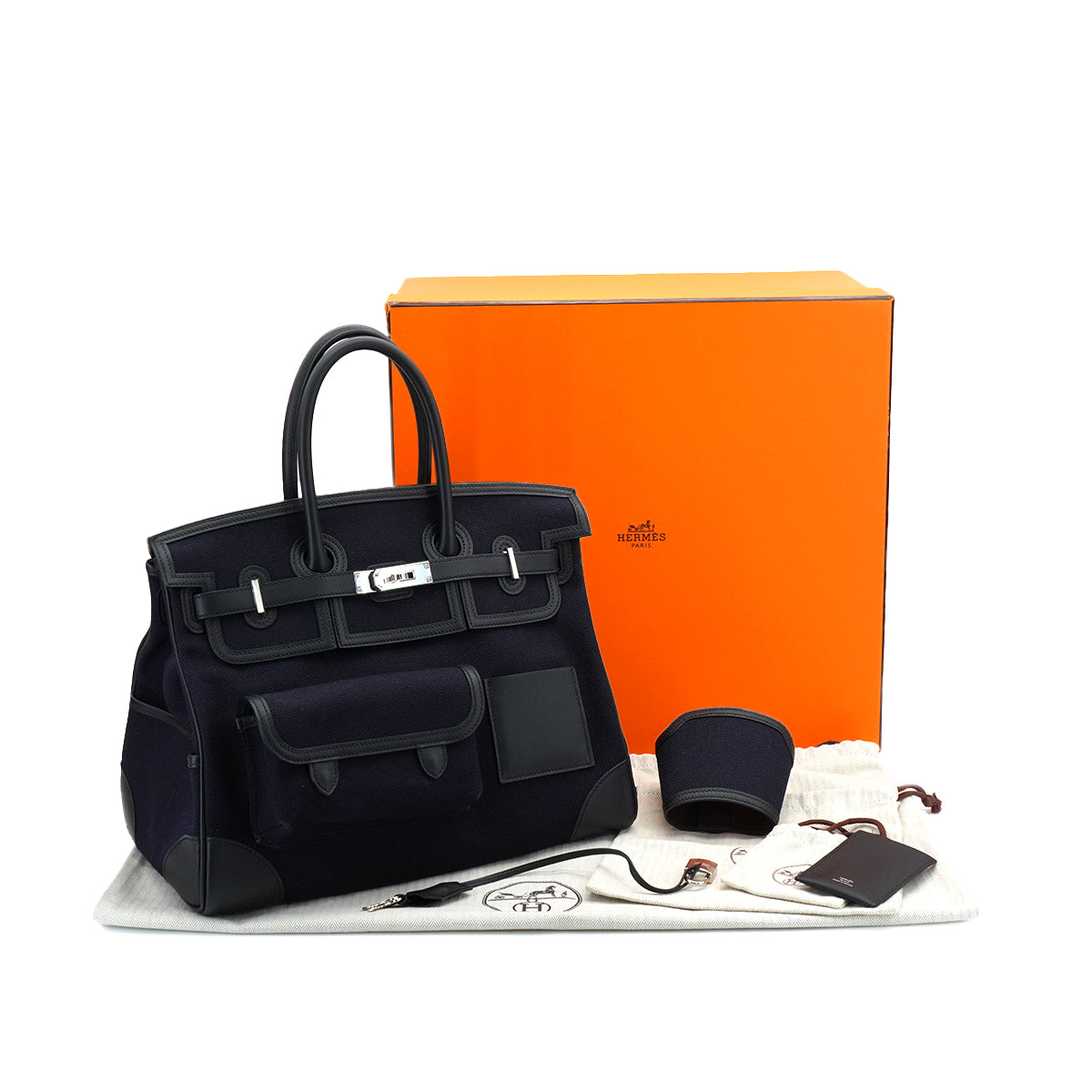 HERMES BIRKIN 35 CARGO BLUE MARINE BLACK VEAU SWIFT TOILE H HAND BAG 2020 Y PALLADIUM HARDWARE 90335037